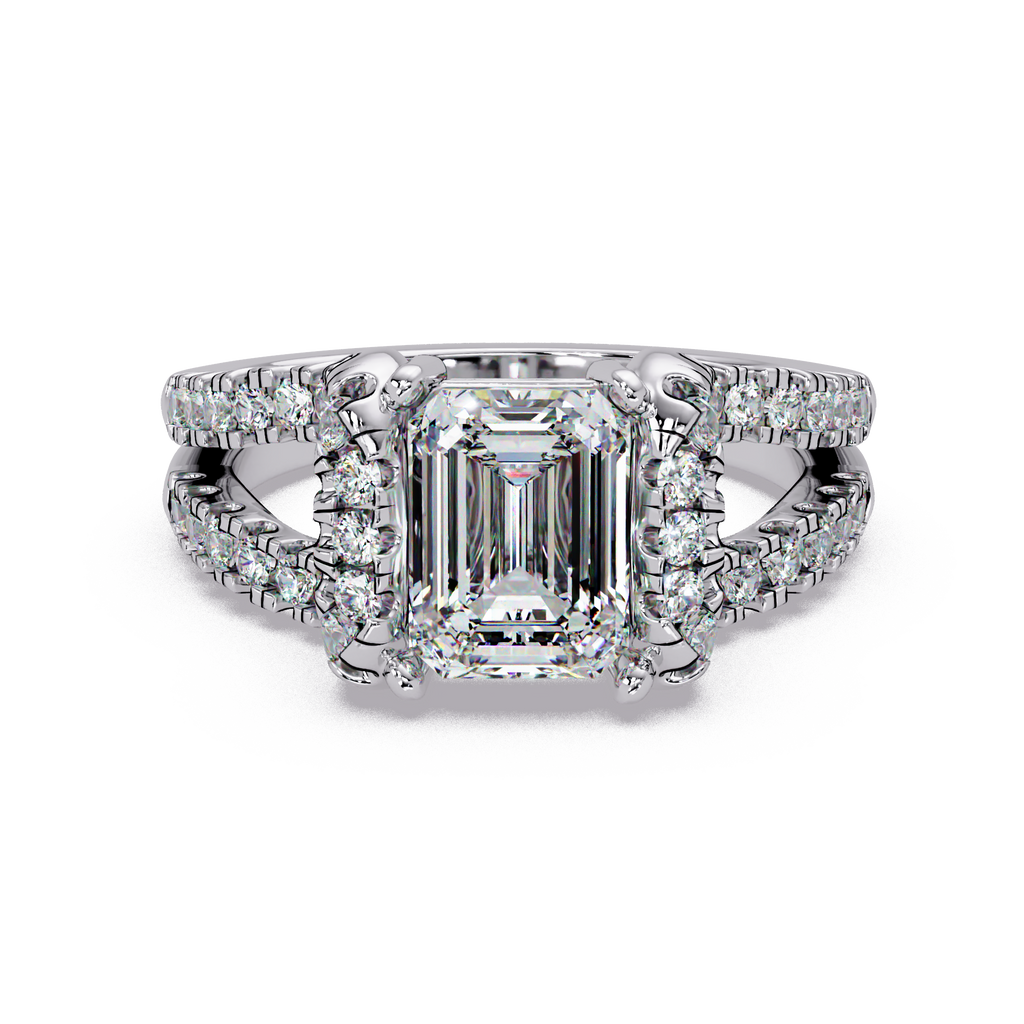 Emerald & Round Cut Diamond Ladies Ring