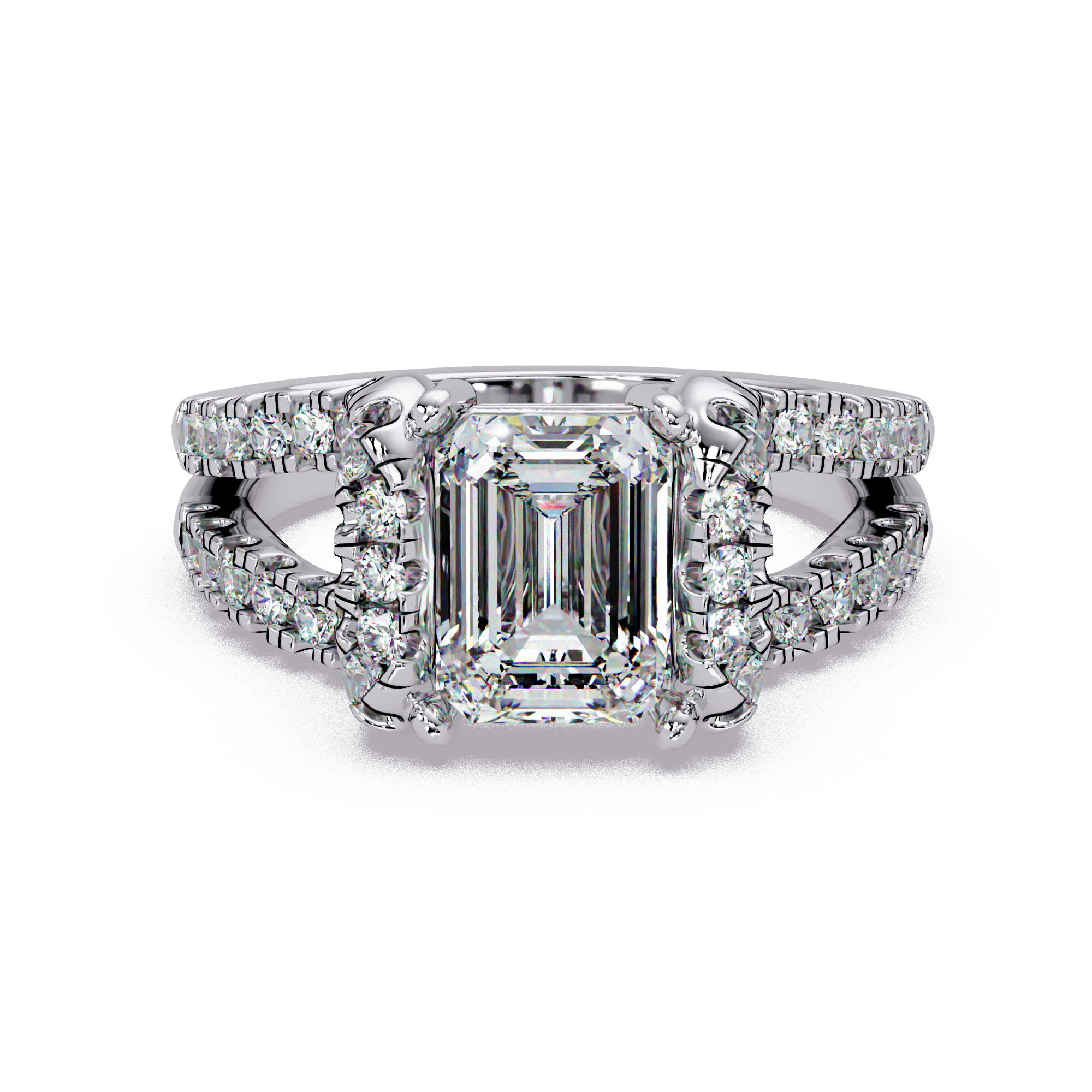 Emerald & Round Cut Diamond Ladies Ring