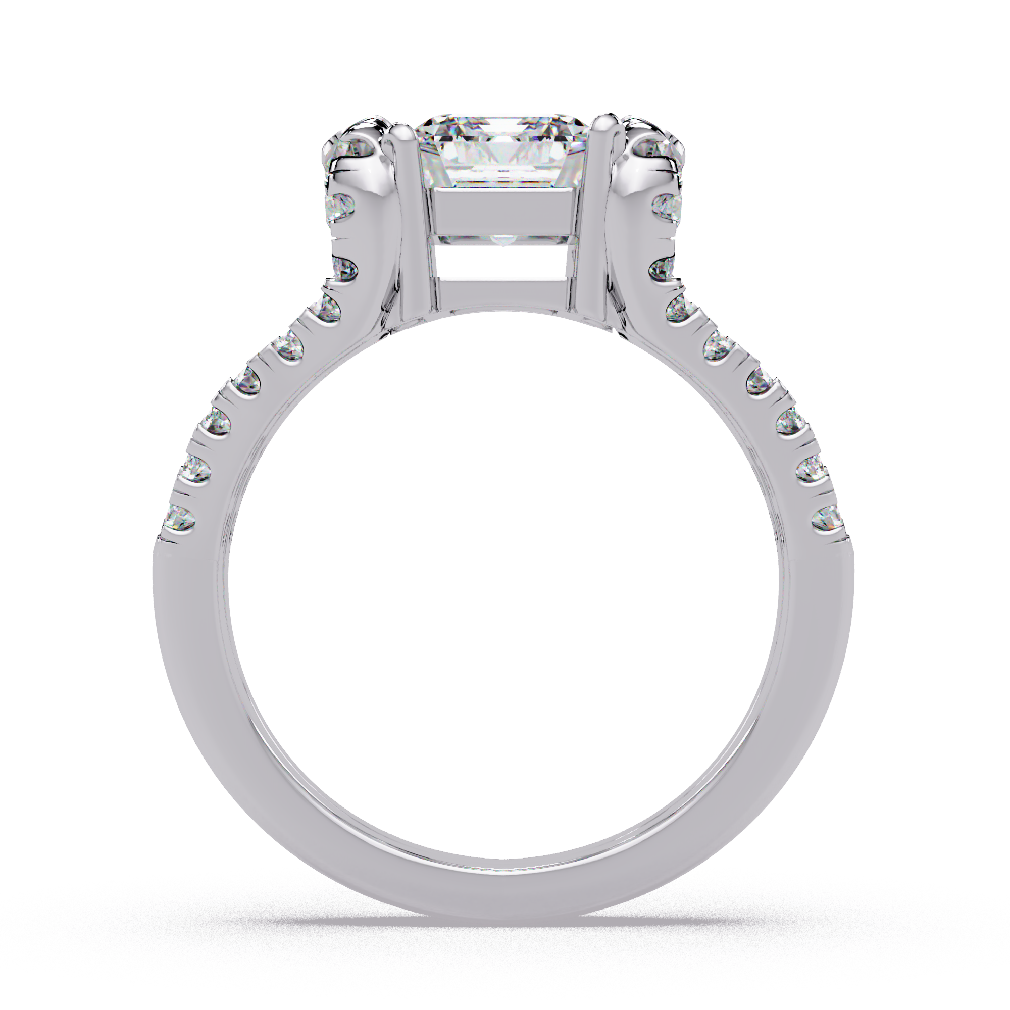 Emerald & Round Cut Diamond Ladies Ring