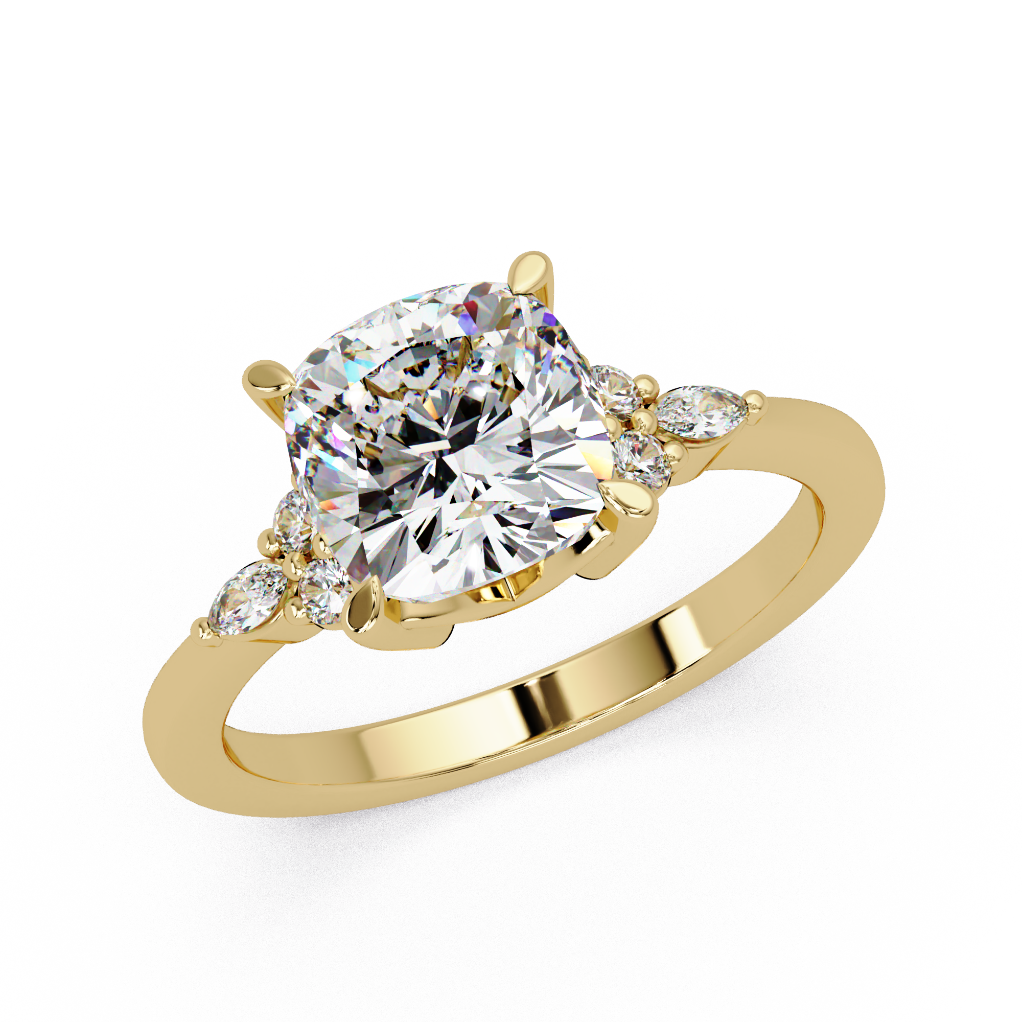 Cushion, Marquise & Round Cut Diamond Ladies Ring