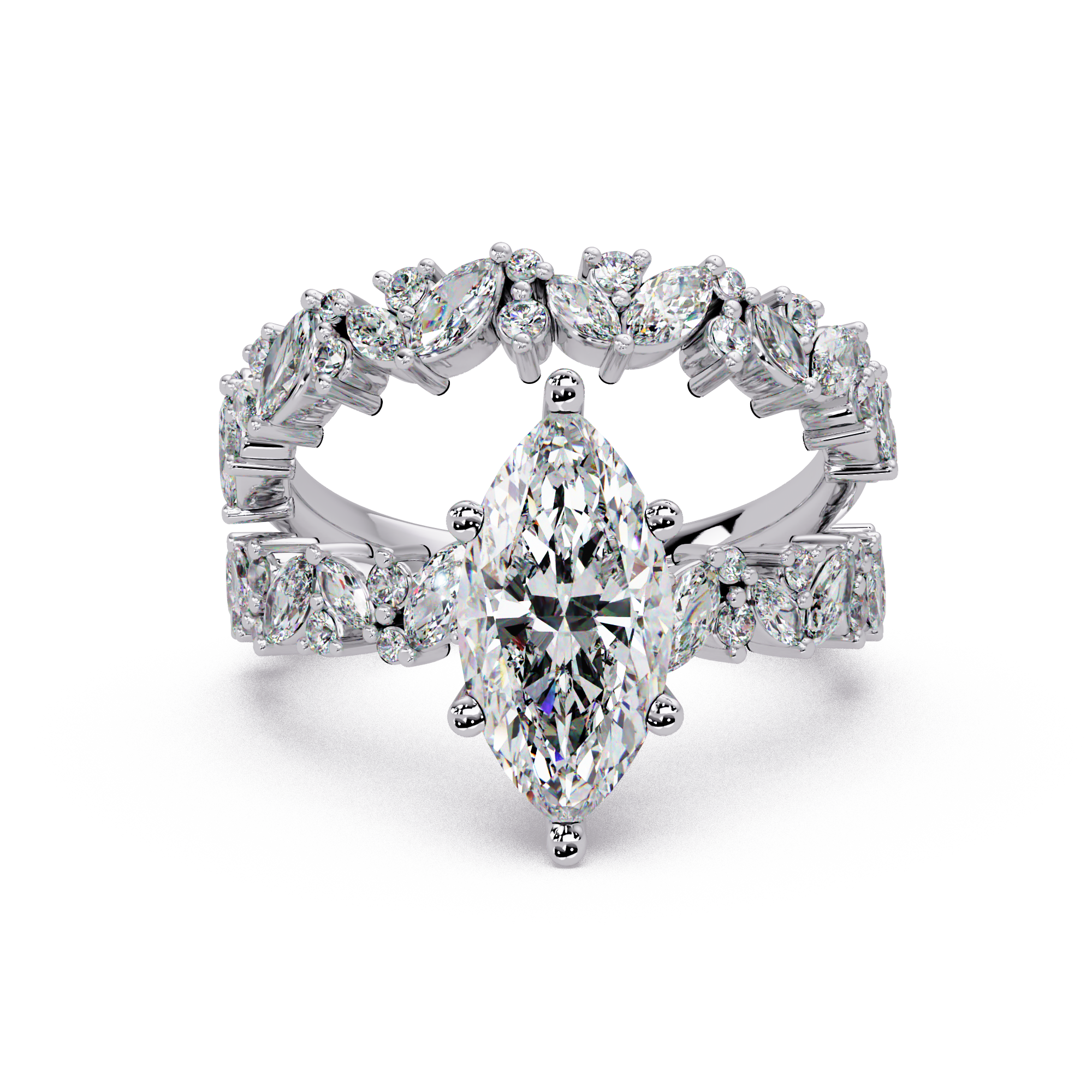 Marquise & Round Cut Diamond Ladies Ring