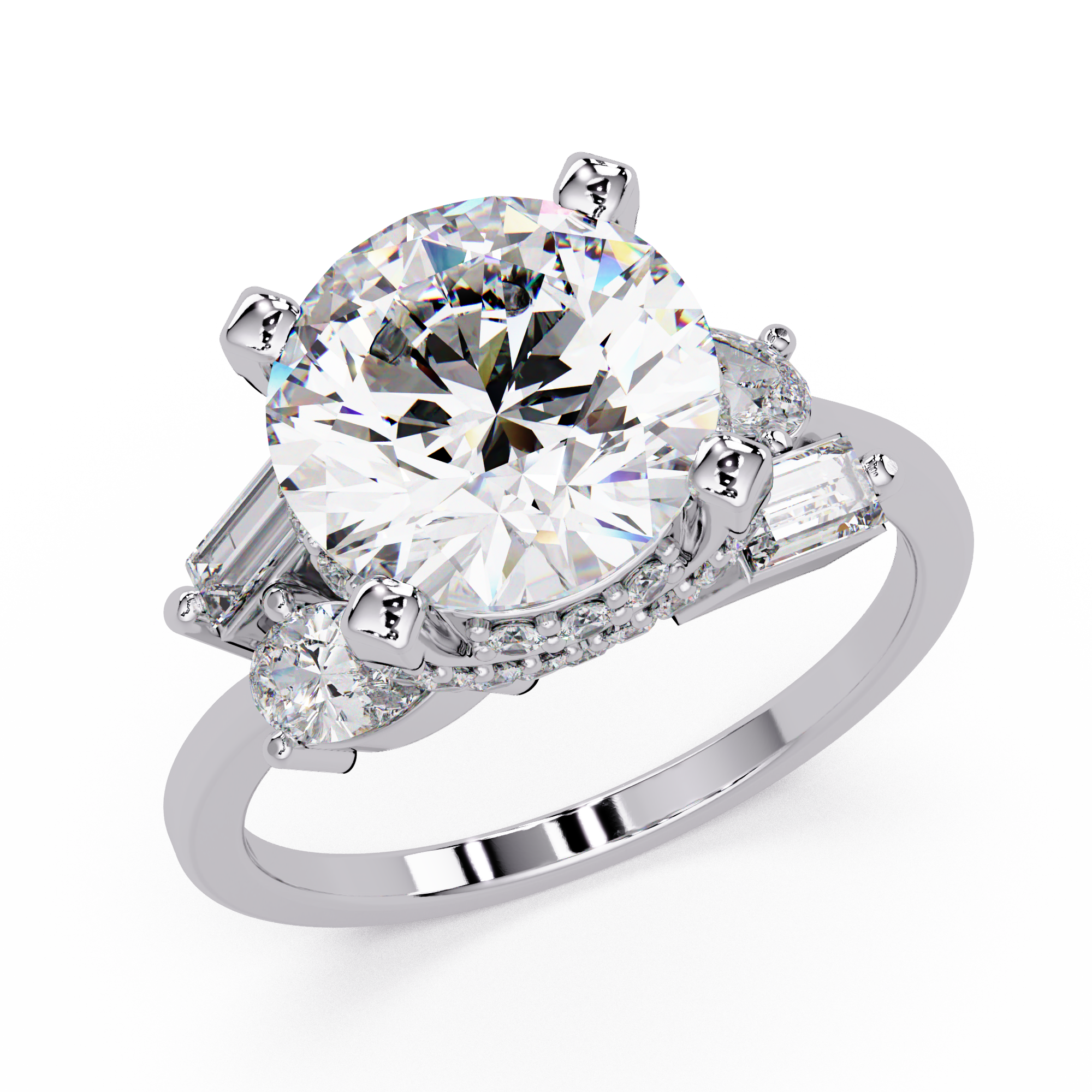 Pear, Baguette & Round Cut Diamond Ladies Ring