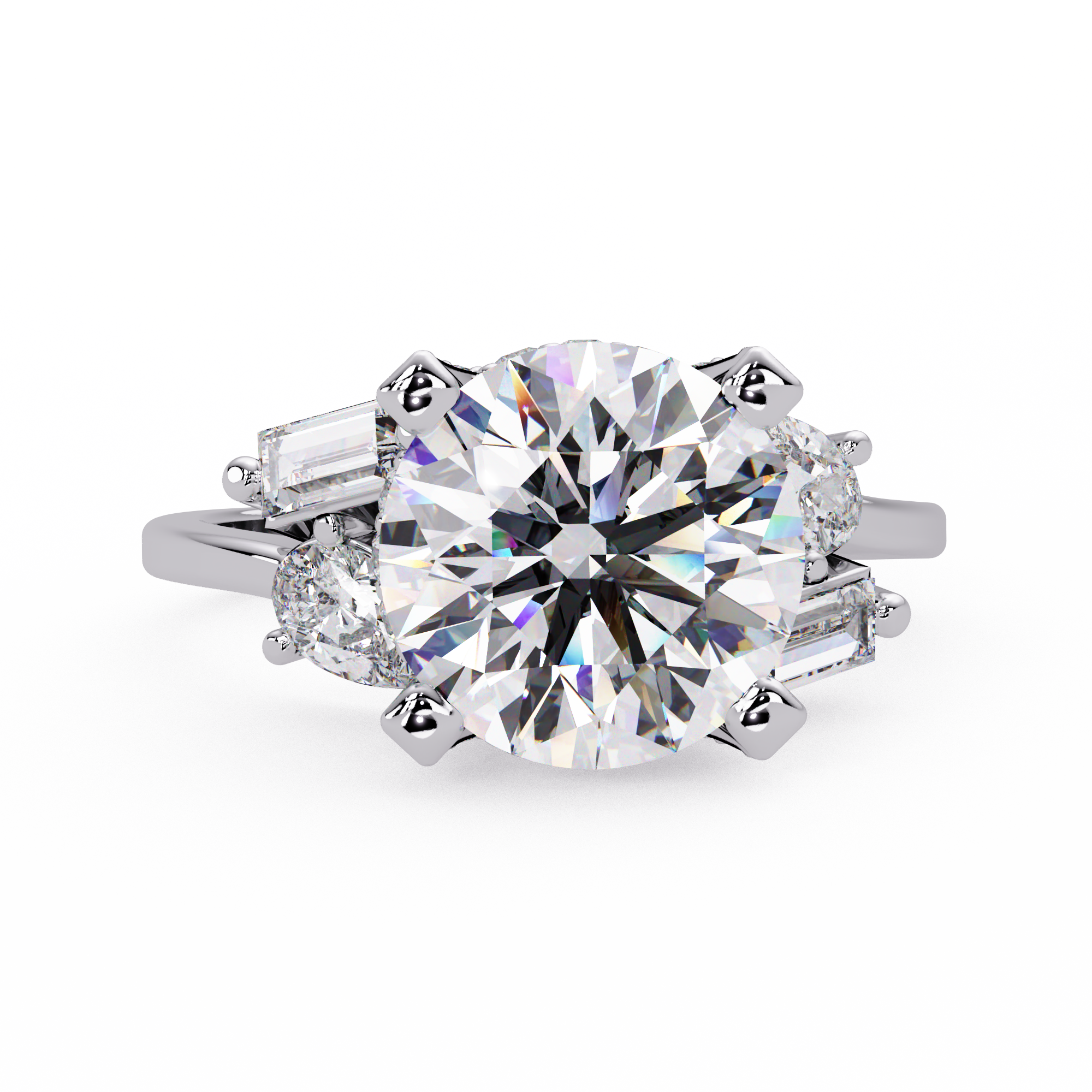 Pear, Baguette & Round Cut Diamond Ladies Ring