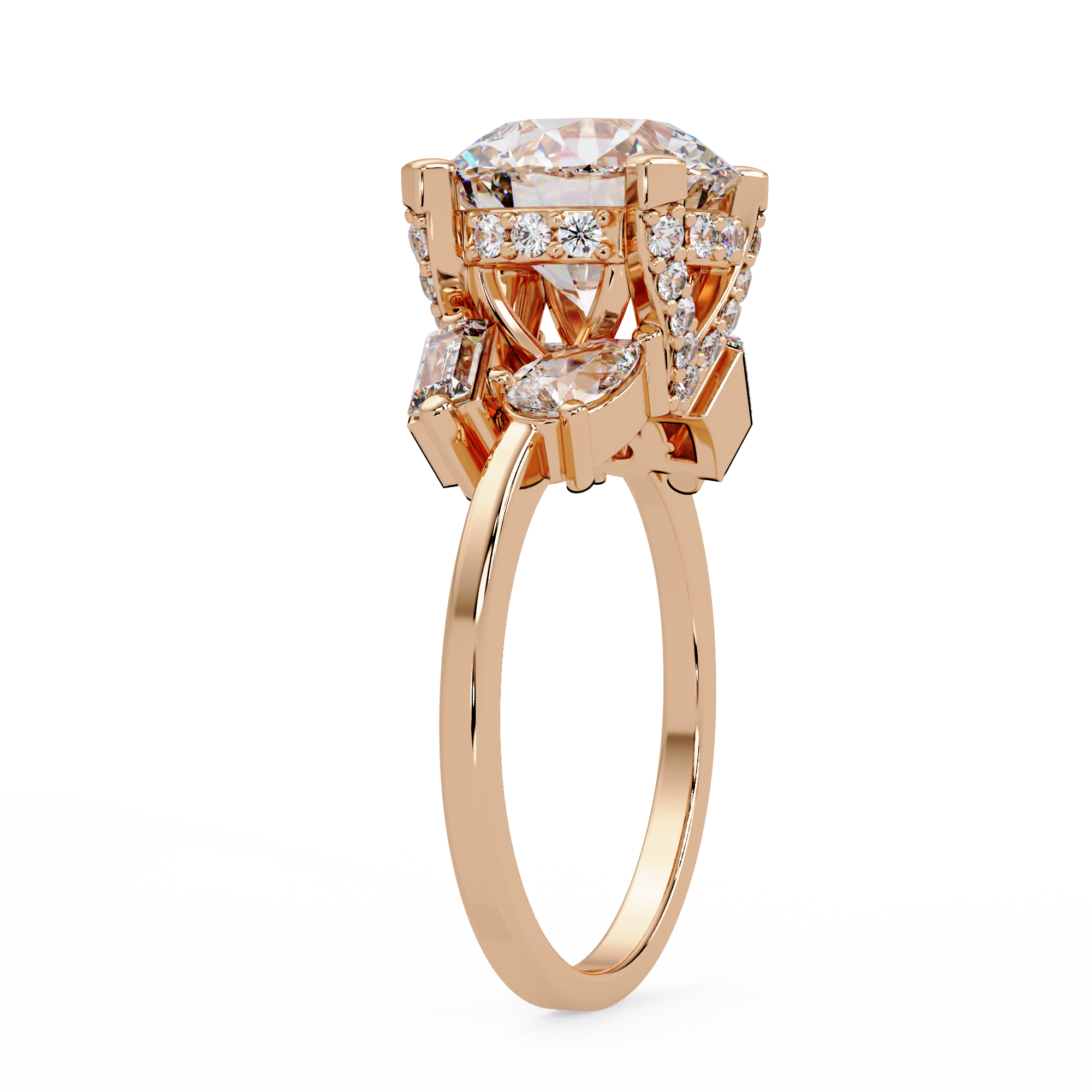 Pear, Baguette & Round Cut Diamond Ladies Ring