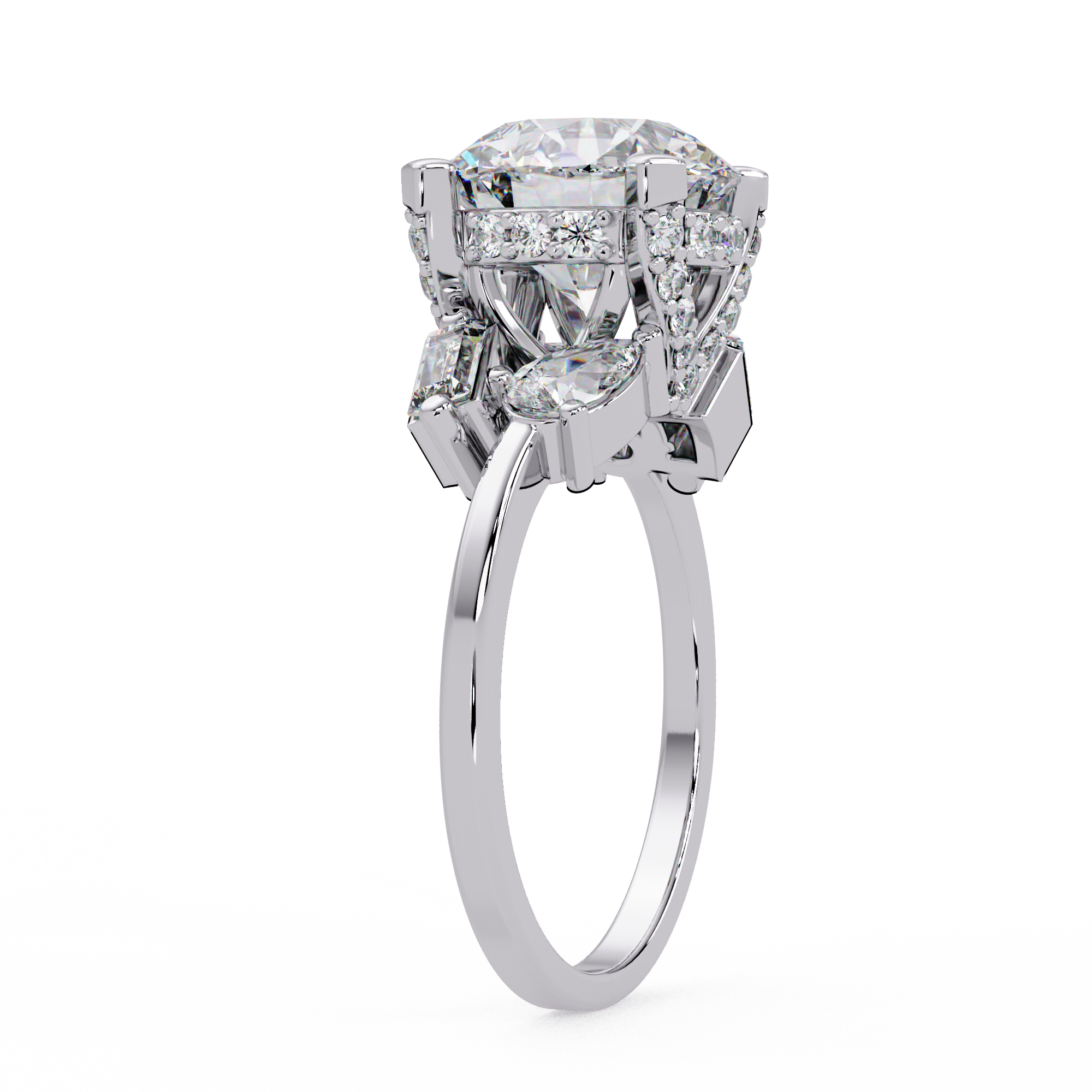 Pear, Baguette & Round Cut Diamond Ladies Ring