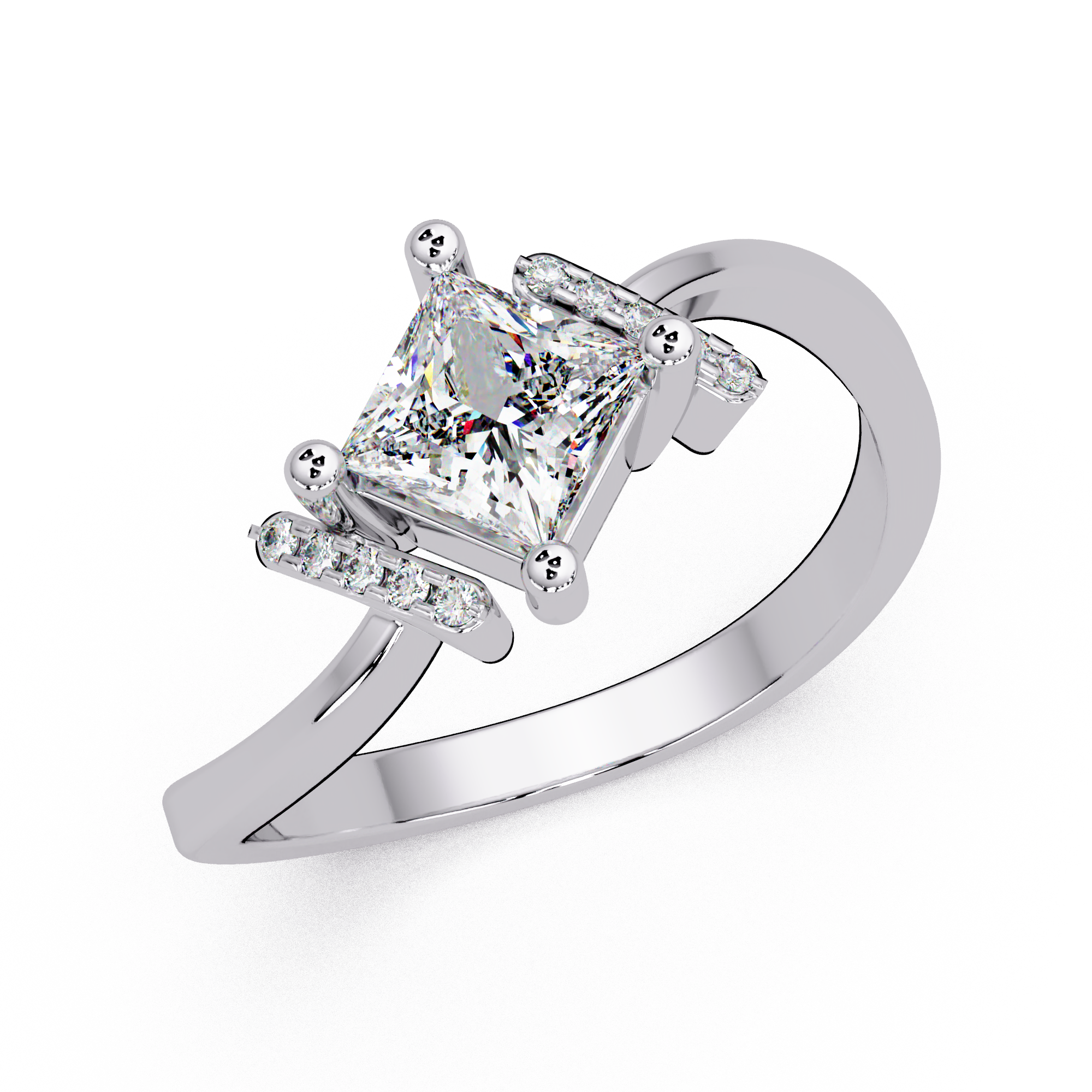 Princess & Round Cut Diamond Ladies Ring