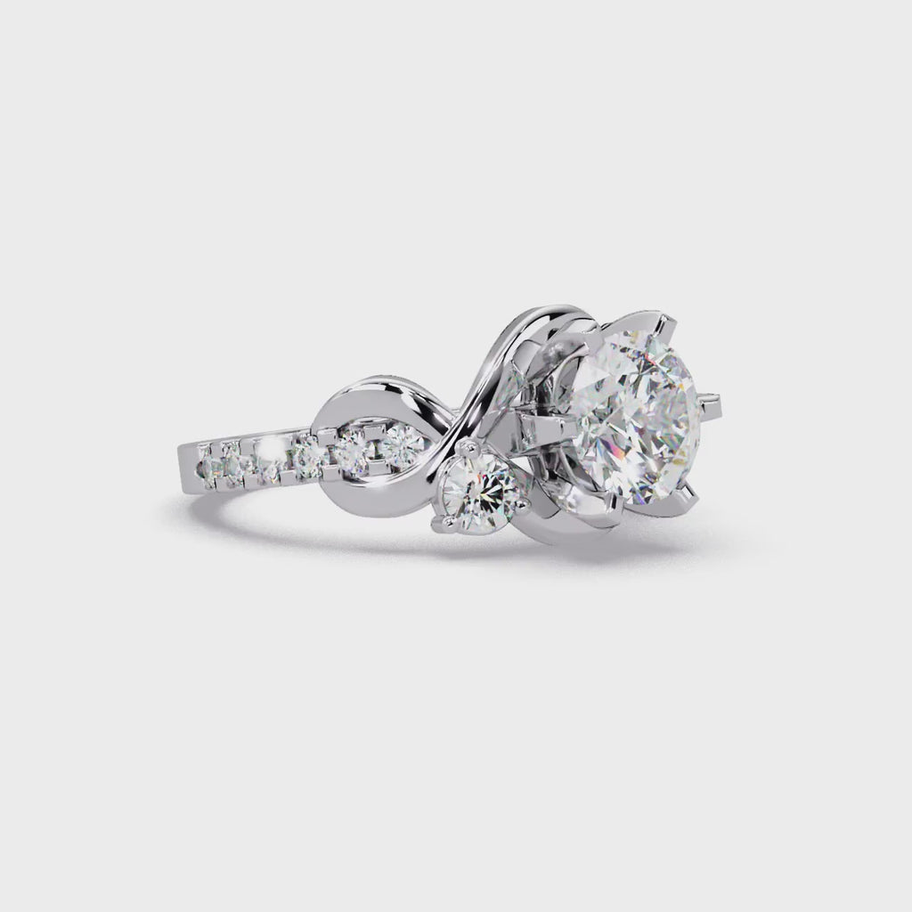 Round Cut Diamond Bypass Three Stone Engagement Ring