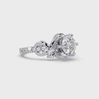 Round Cut Diamond Bypass Three Stone Engagement Ring