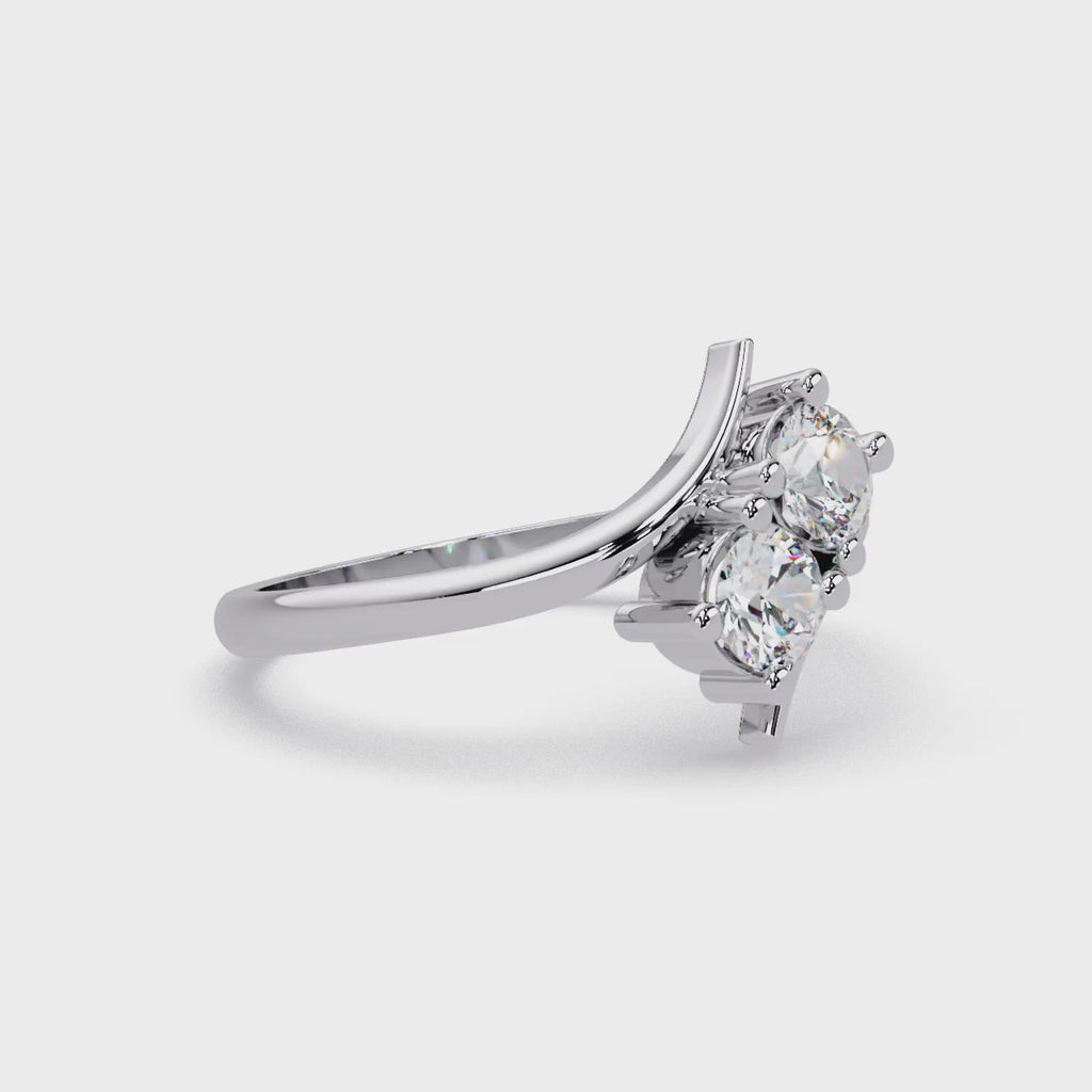 Elegant Dual Round Diamond Bypass Engagement Ring
