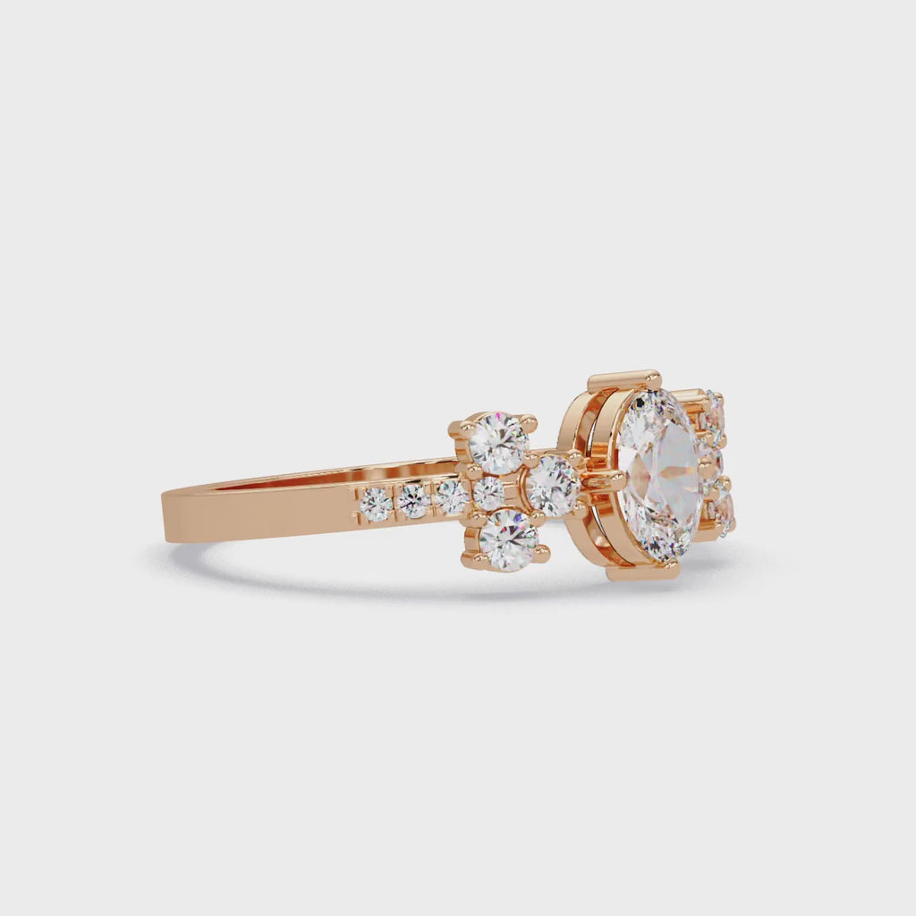 Oval Diamond Floral Engagement Ring