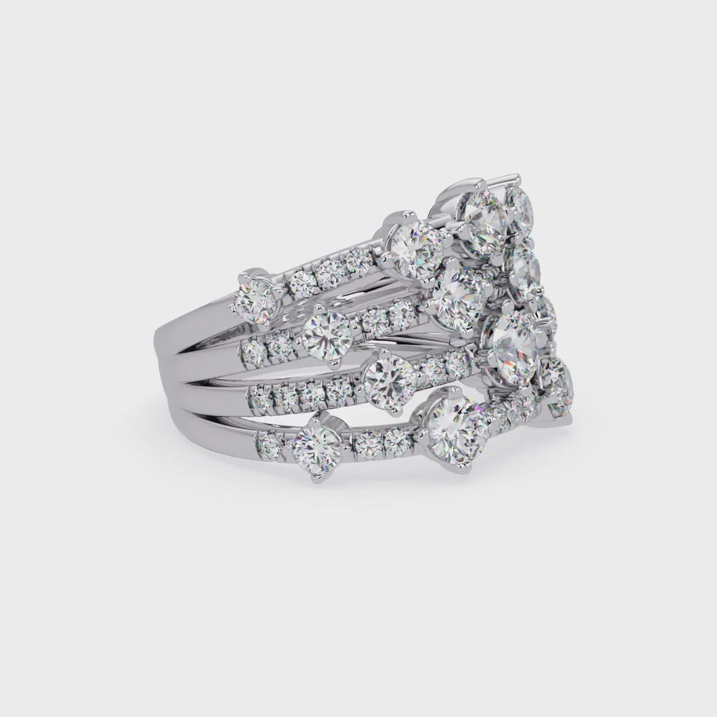 Round Cut Diamond Multi Row Statement Ring