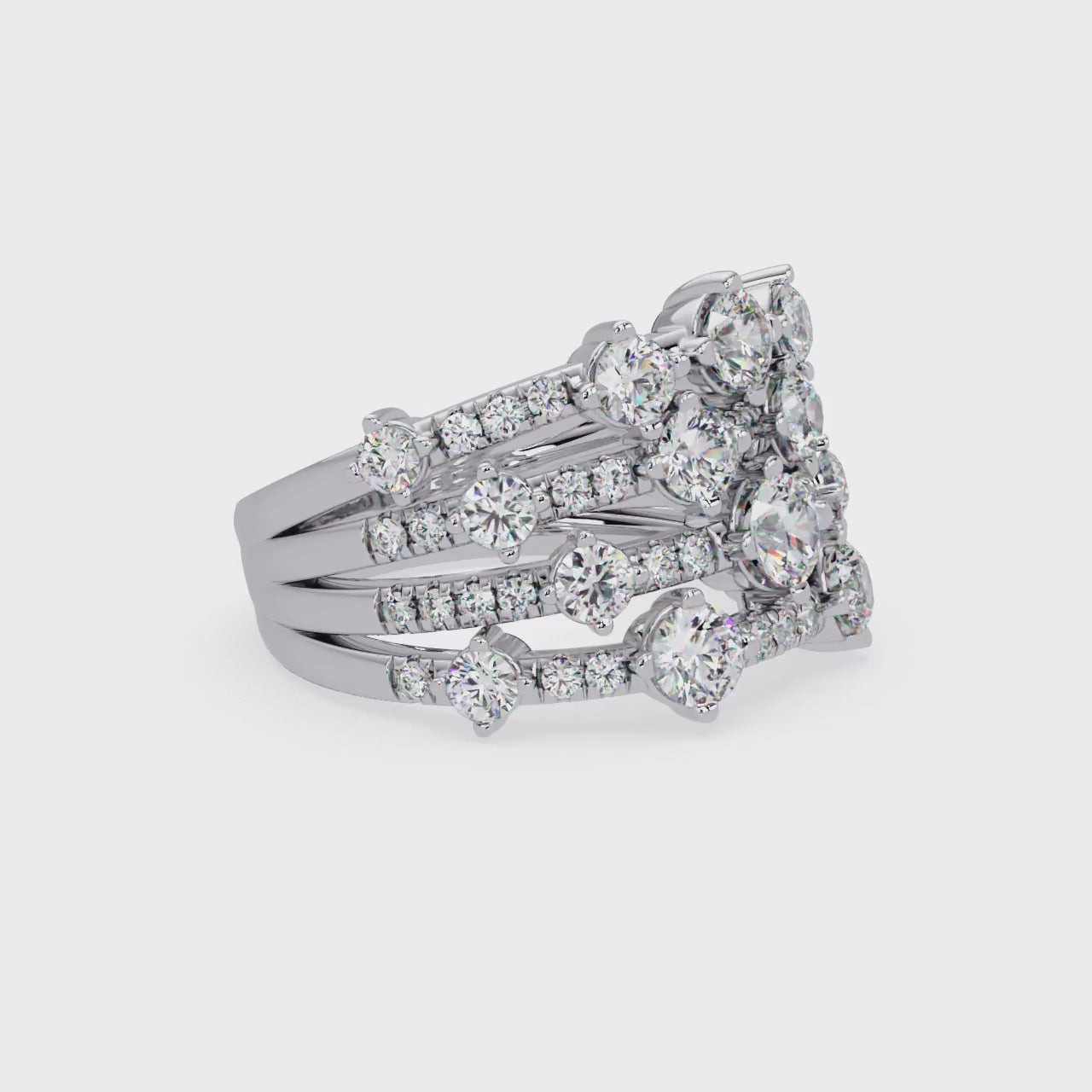Round Cut Diamond Multi Row Statement Ring