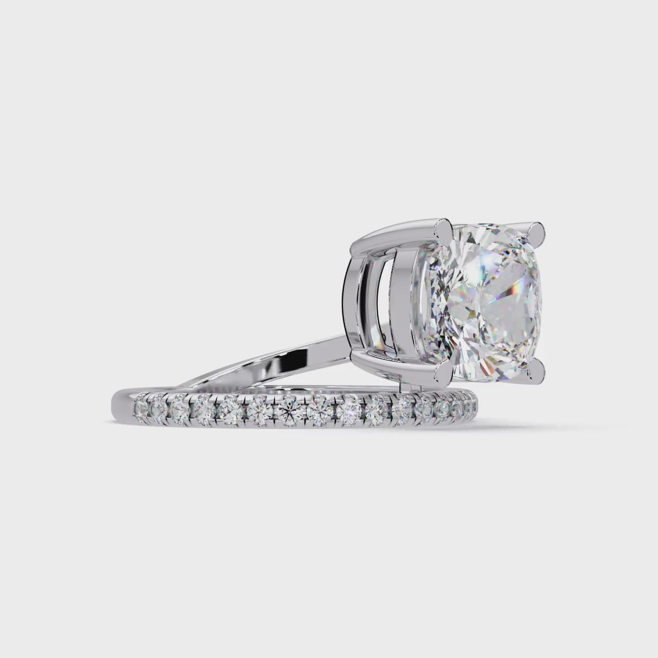 Cushion Square & Round Cut Diamond Bypass Engagement Ring