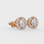 Round Halo Diamond Stud Earrings | Classic Solitaire Halo Earrings