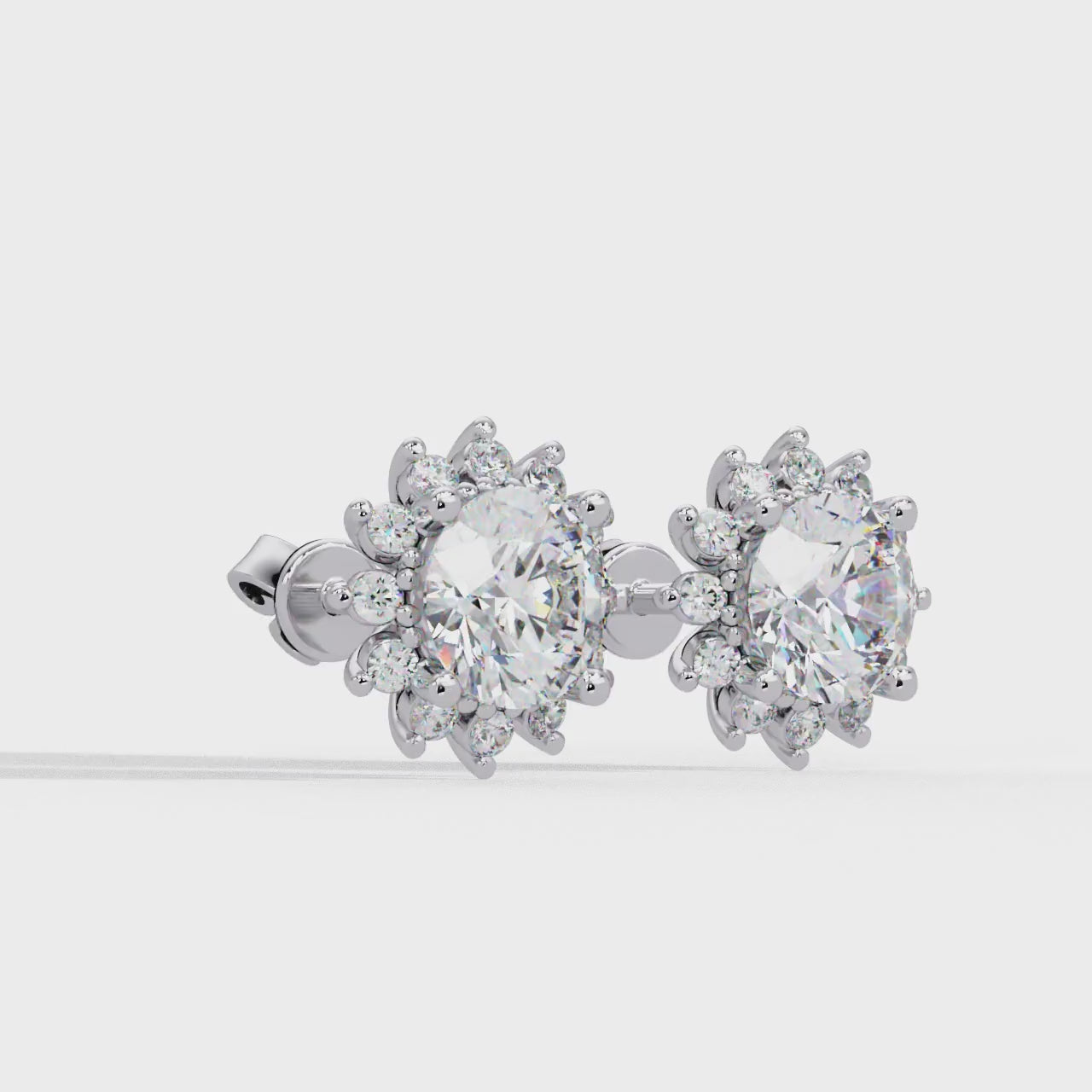 Oval Cut Lab Grown Diamond Floral Halo Stud Earrings