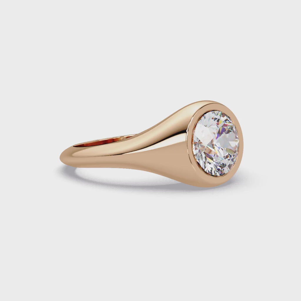 Round Cut Diamond Bezel Set Signet Ring