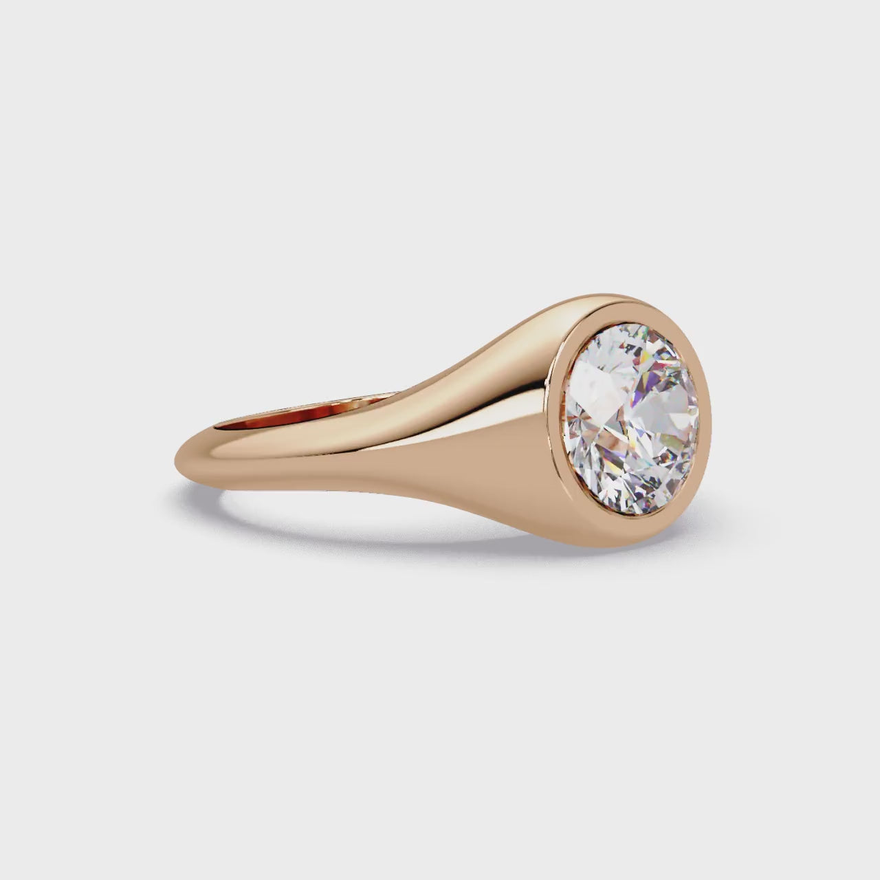 Round Cut Diamond Bezel Set Signet Ring