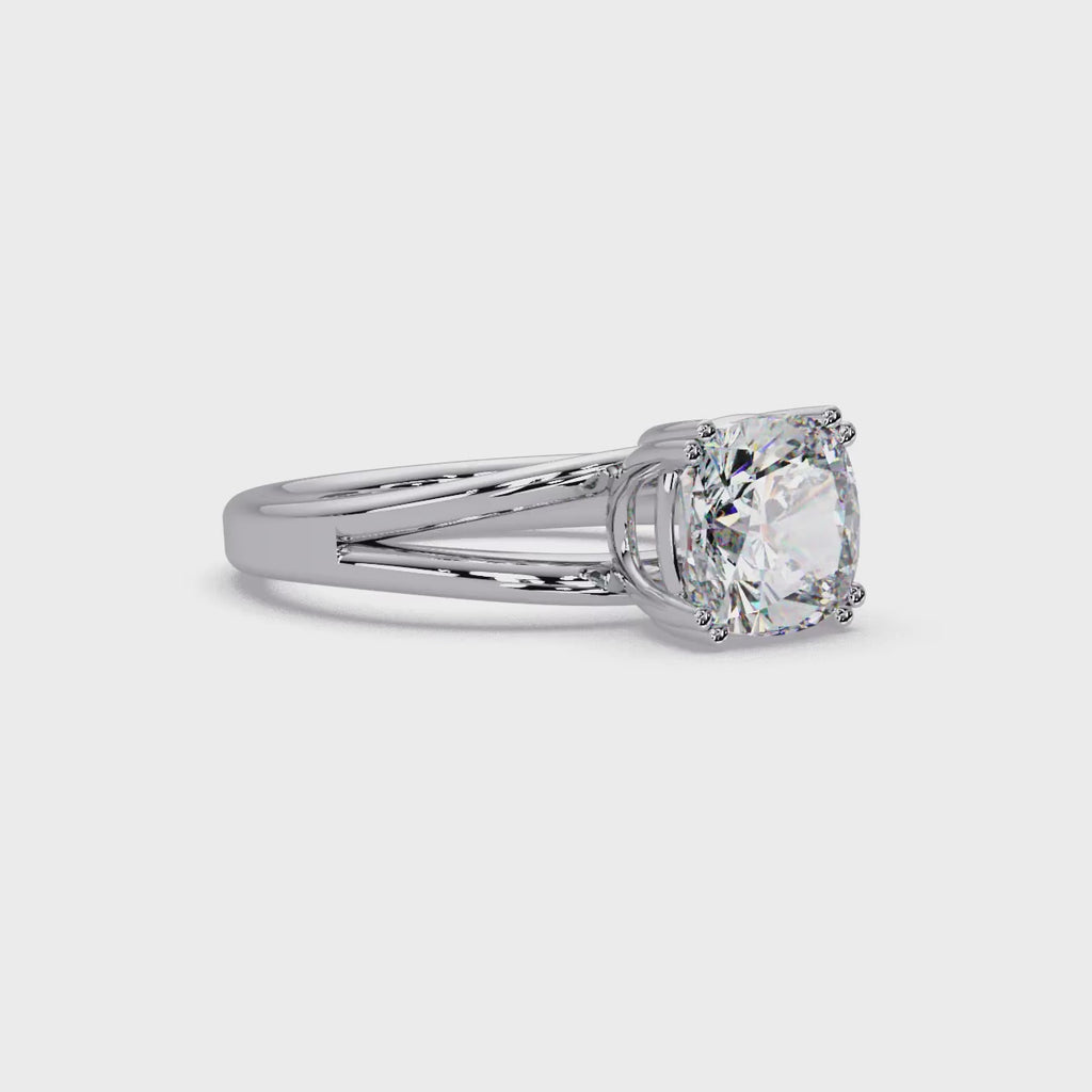 Cushion Cut Diamond Split Shank Solitaire Engagement Ring