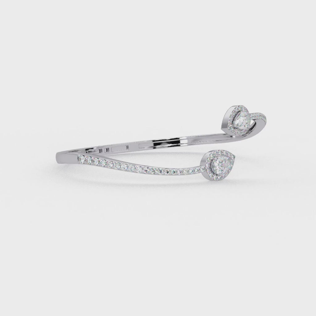 Pear Halo Diamond Open Cuff Bracelet