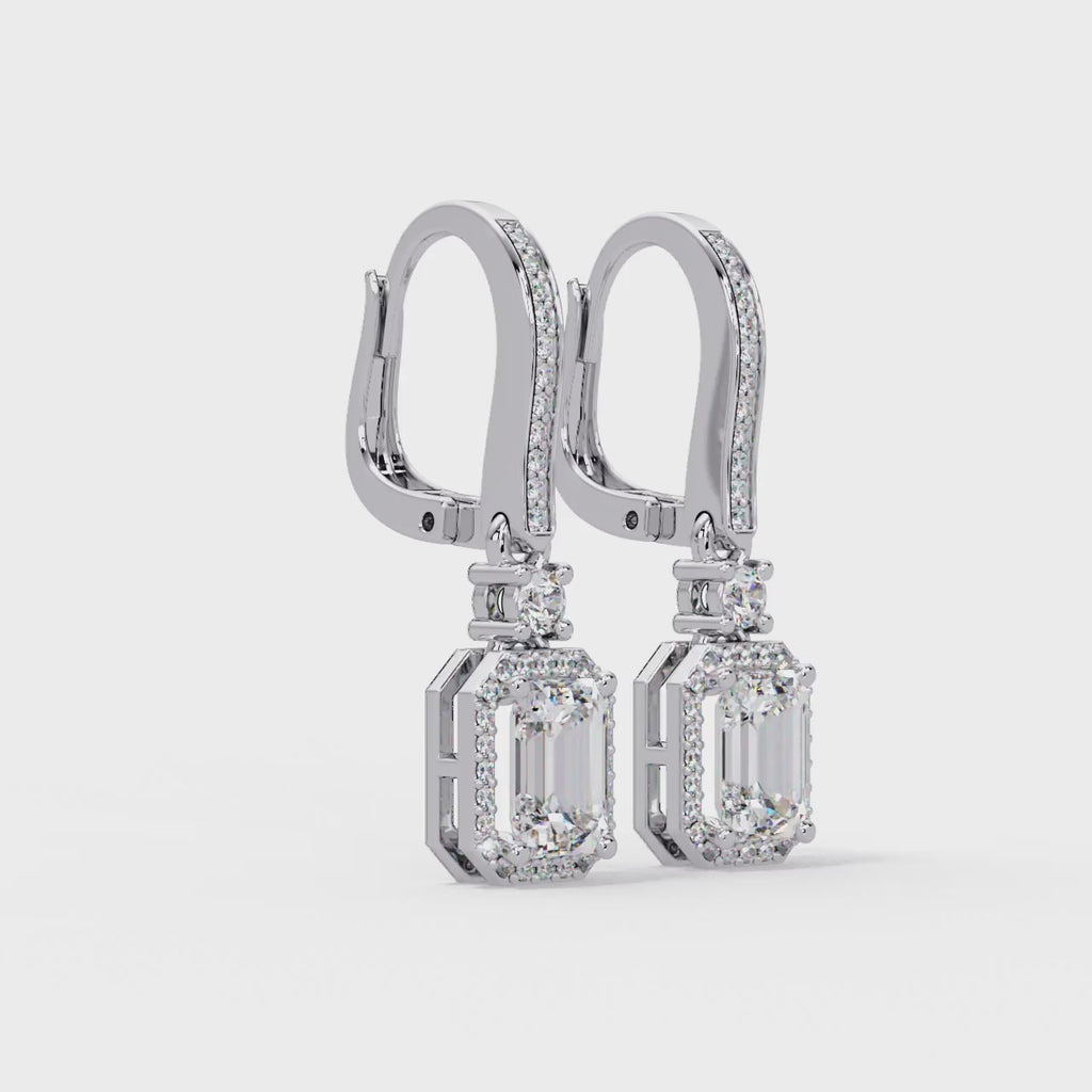 Pavé Diamond Hoop Earrings with Dangling Diamond Drops
