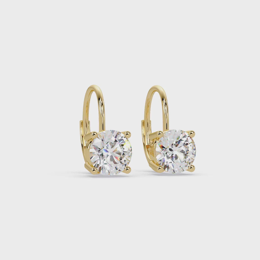Classic Round Solitaire Diamond Leverback Earrings