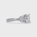 Emerald Cut Diamond Leaf-Inspired Engagement Ring