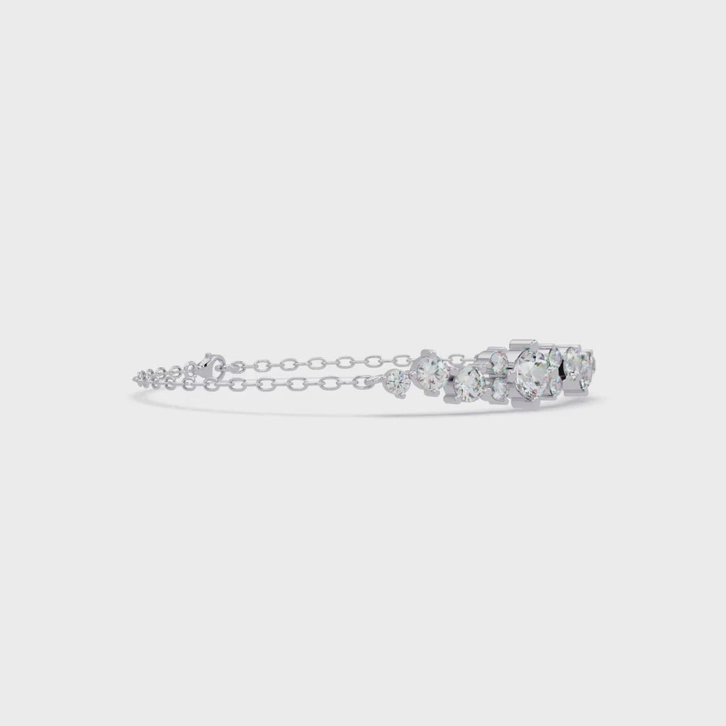 Round Brilliant Diamond Cluster Chain Bracelet