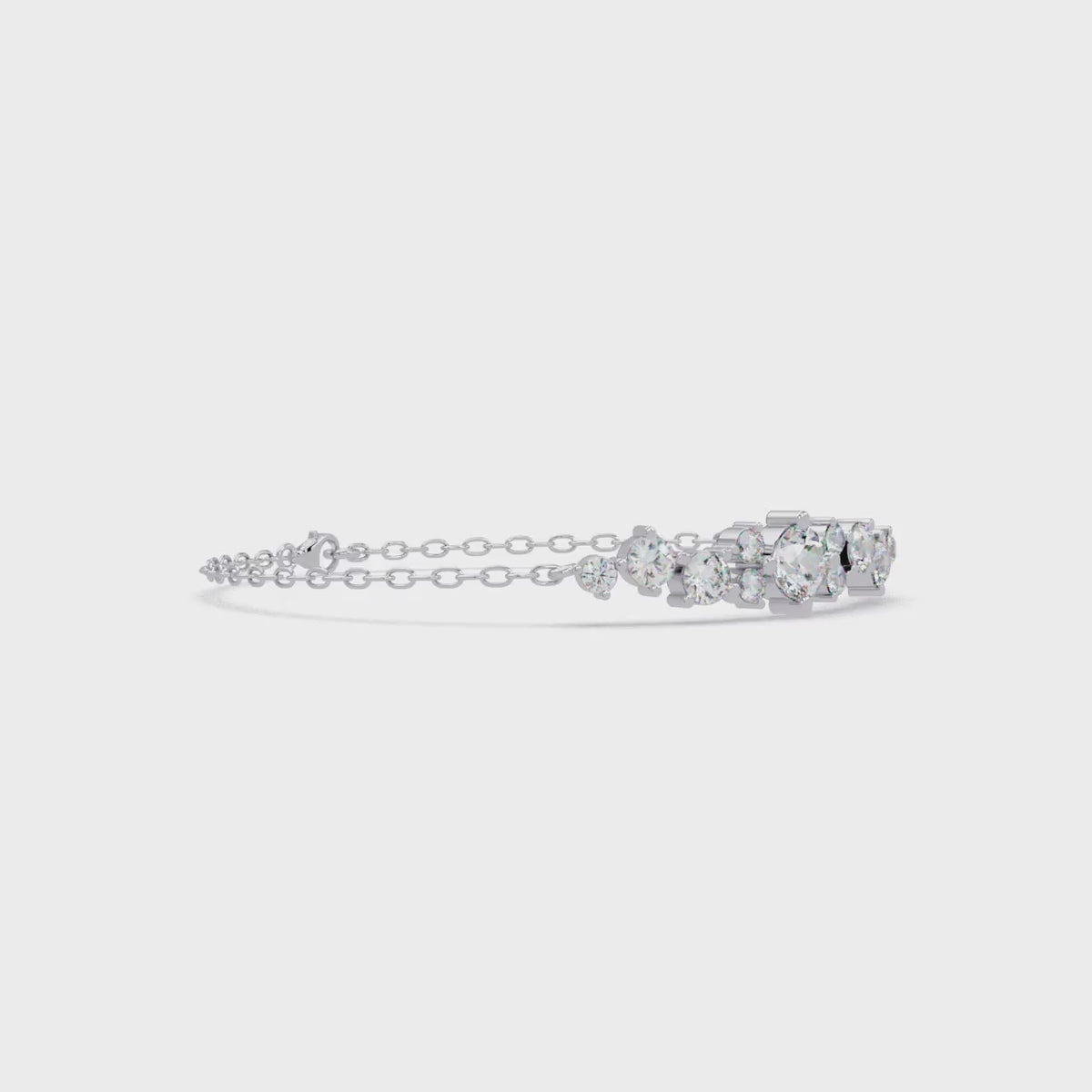 Round Brilliant Diamond Cluster Chain Bracelet
