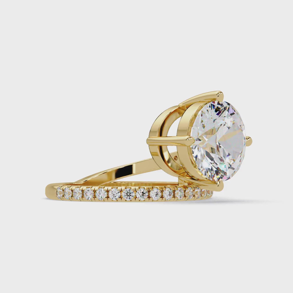 Round Cut Diamond Split Shank Engagement Ring