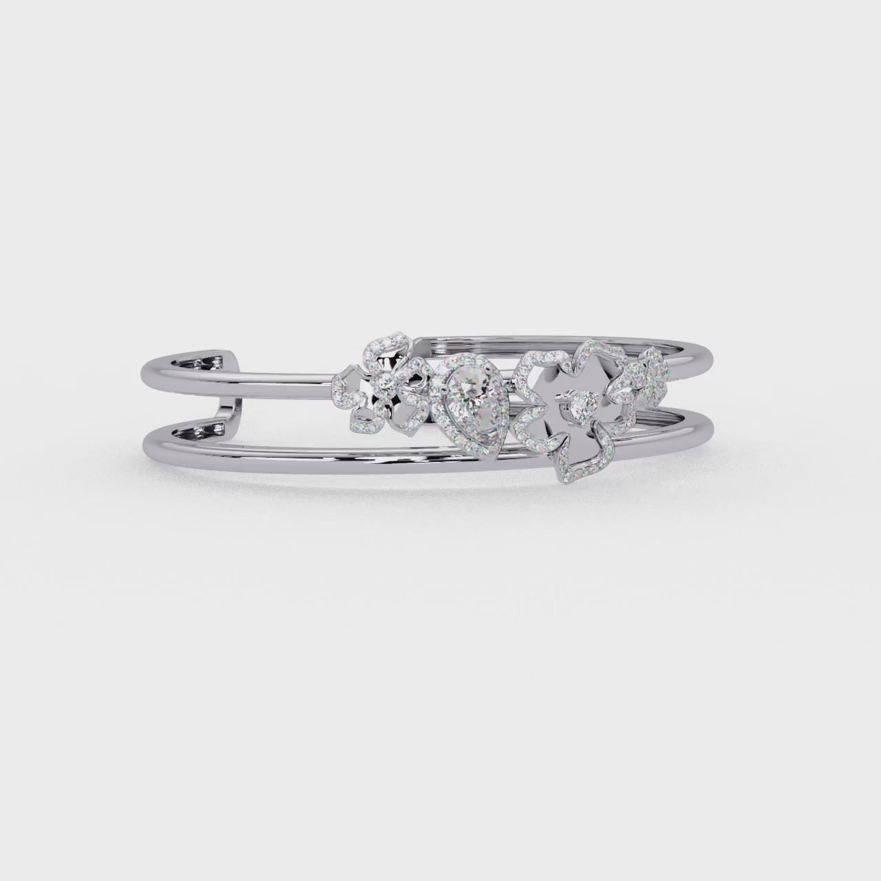 Floral Pear Cut Diamond Open Cuff Bracelet