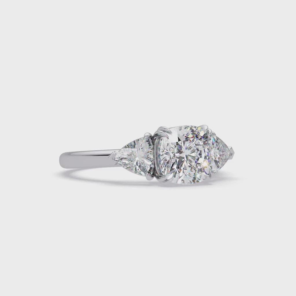 Oval & Pear Three Stone Diamond Engagement Ring
