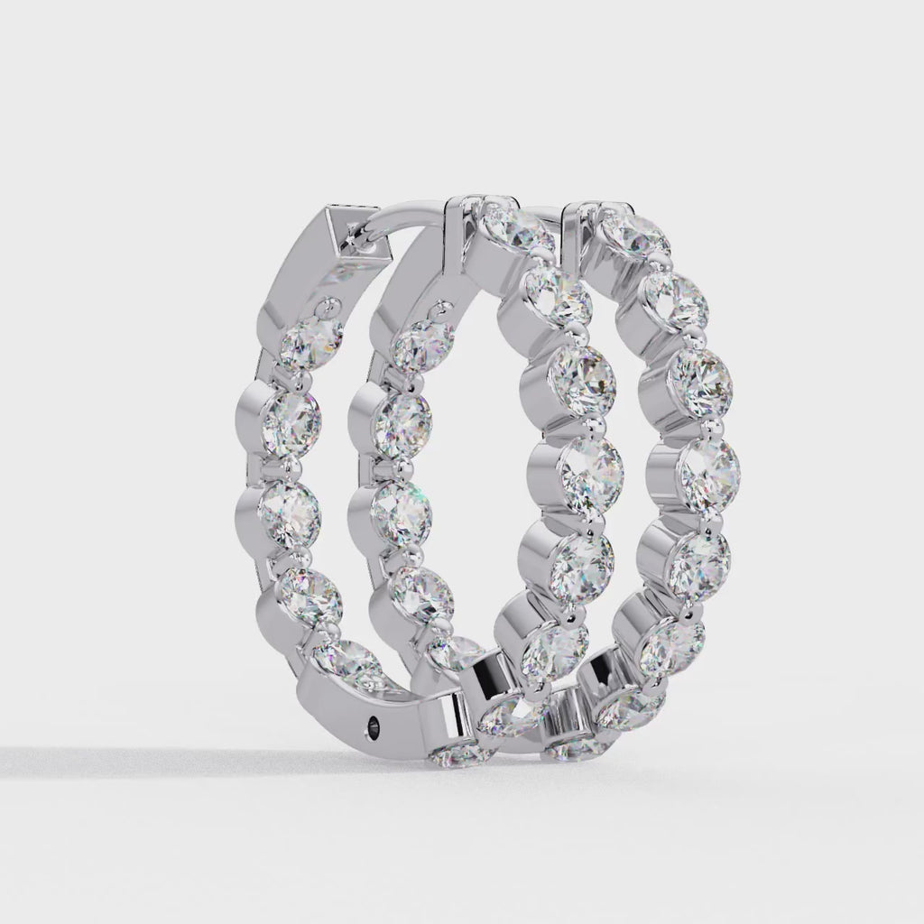 Classic Diamond Hoop Earrings | Round Brilliant Diamond Hoop Earrings