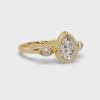 Pear and Marquise Cut Diamond Beaded Halo Ladies Ring