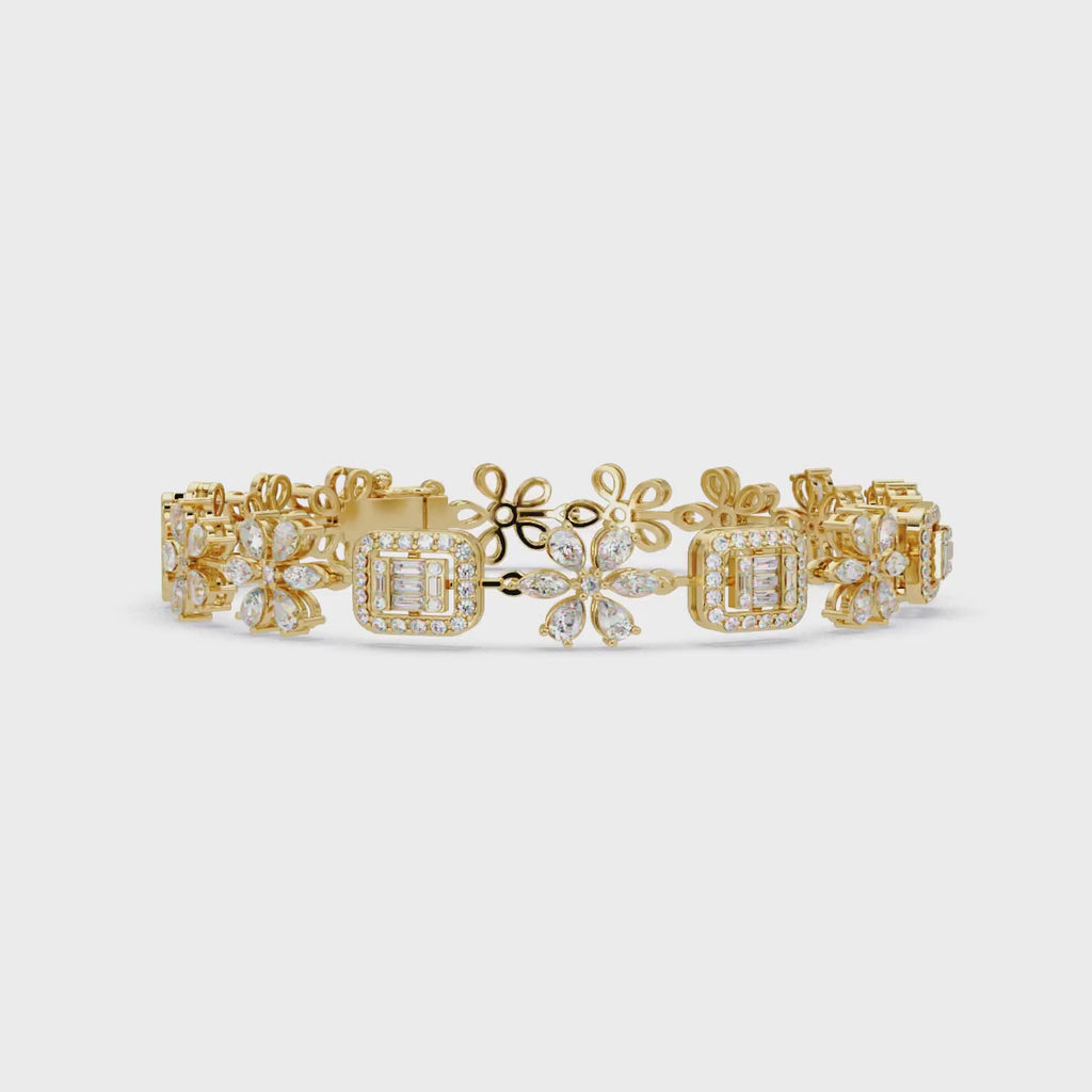 Floral Emerald-Cut Diamond Bracelet for Women