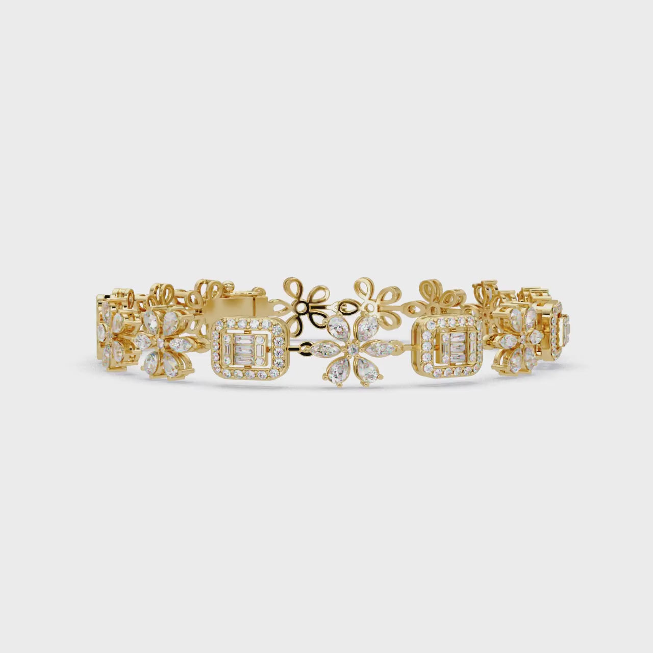 Floral Emerald-Cut Diamond Bracelet for Women