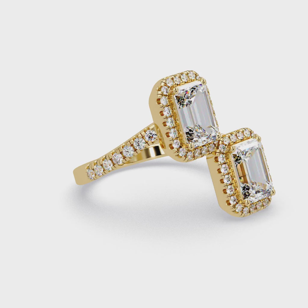 Exquisite Dual-Stone Halo Bypass Toi et Moi Ring