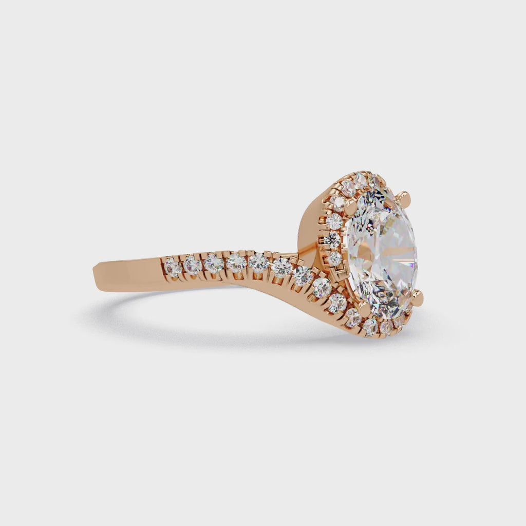 Exquisite Bypass Halo Twist Diamond Engagement Ring
