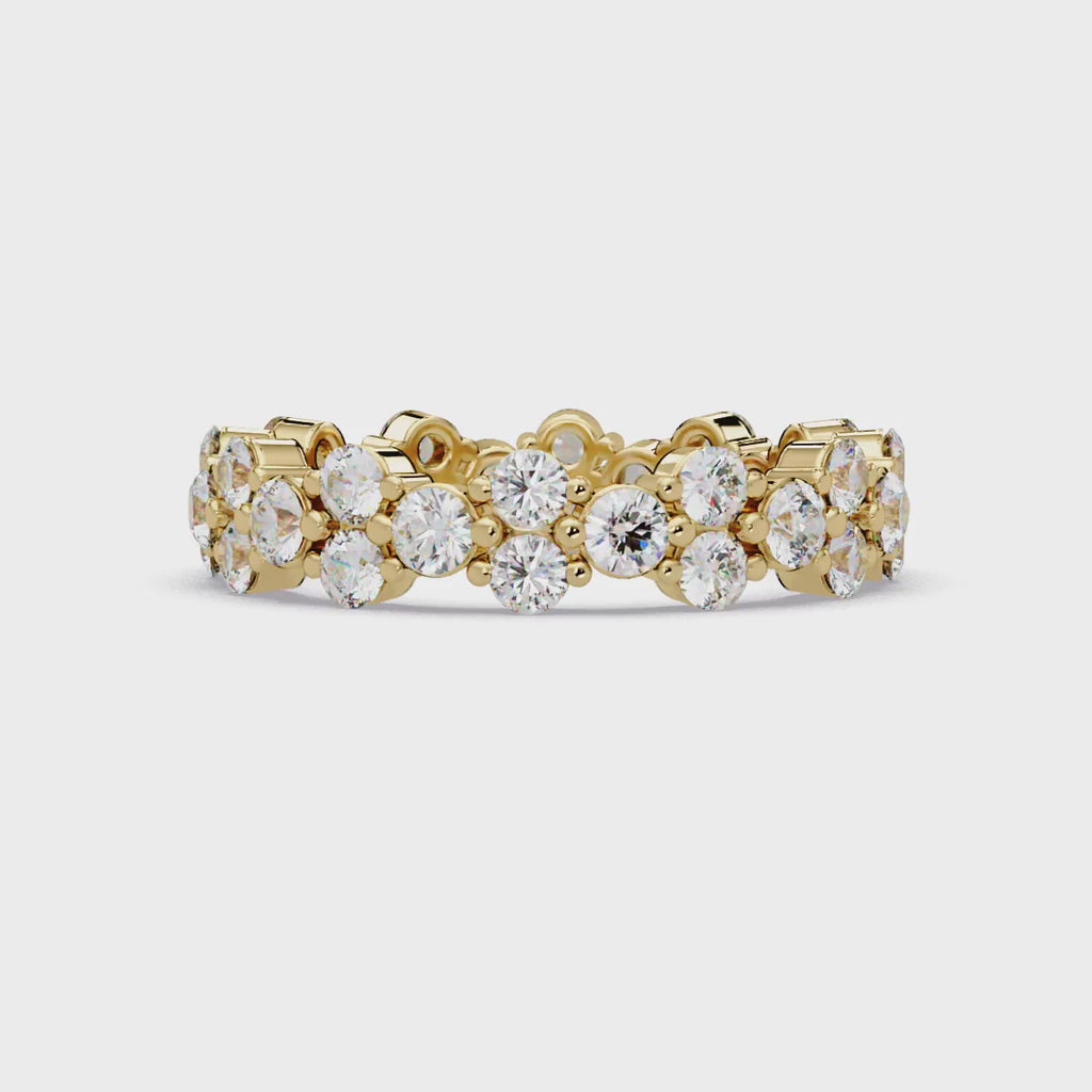Double Row Alternating Round Cut Diamond Ring