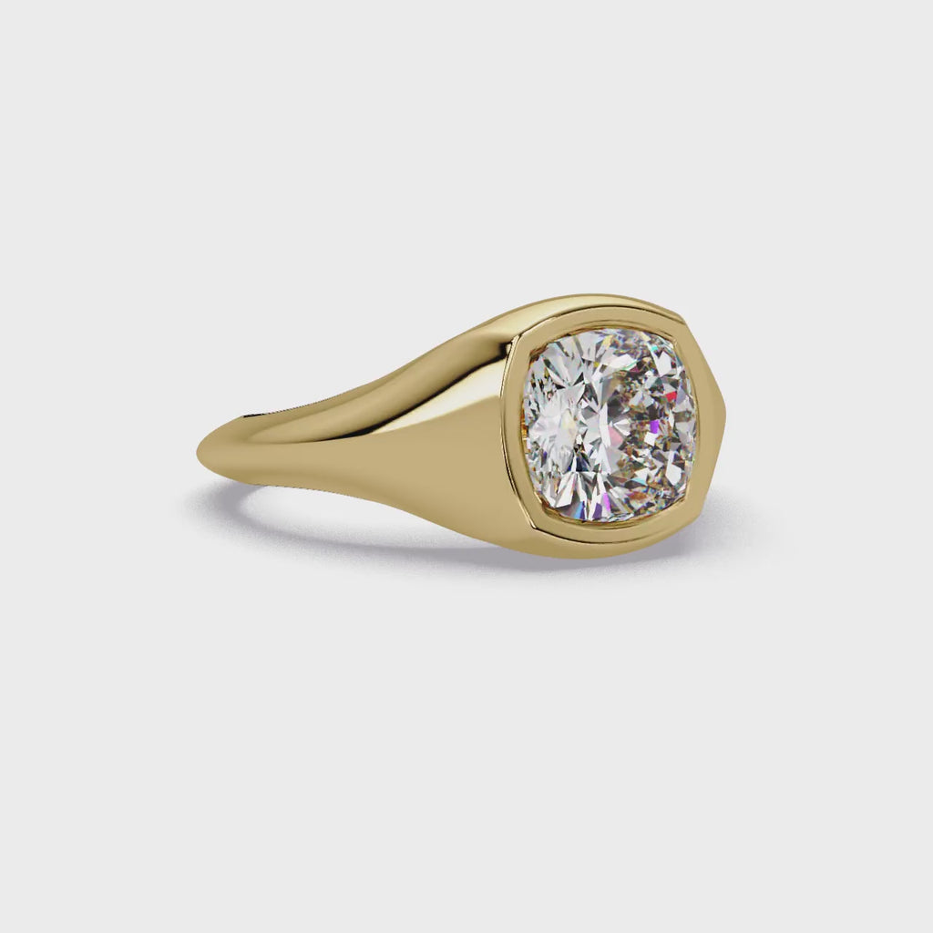 Modern Bezel Set Cushion Cut Diamond Ring