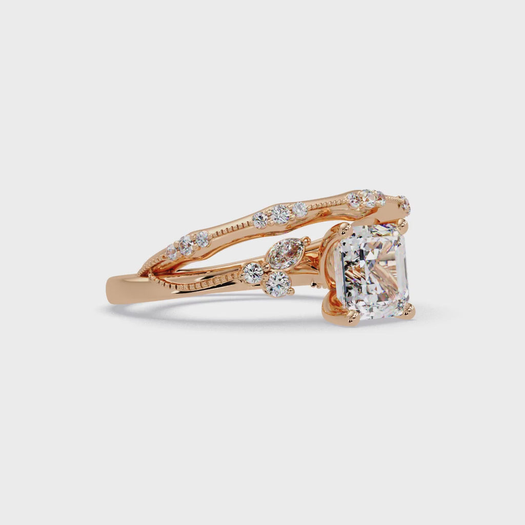 Artisan Emerald Square Cut Diamond Ring