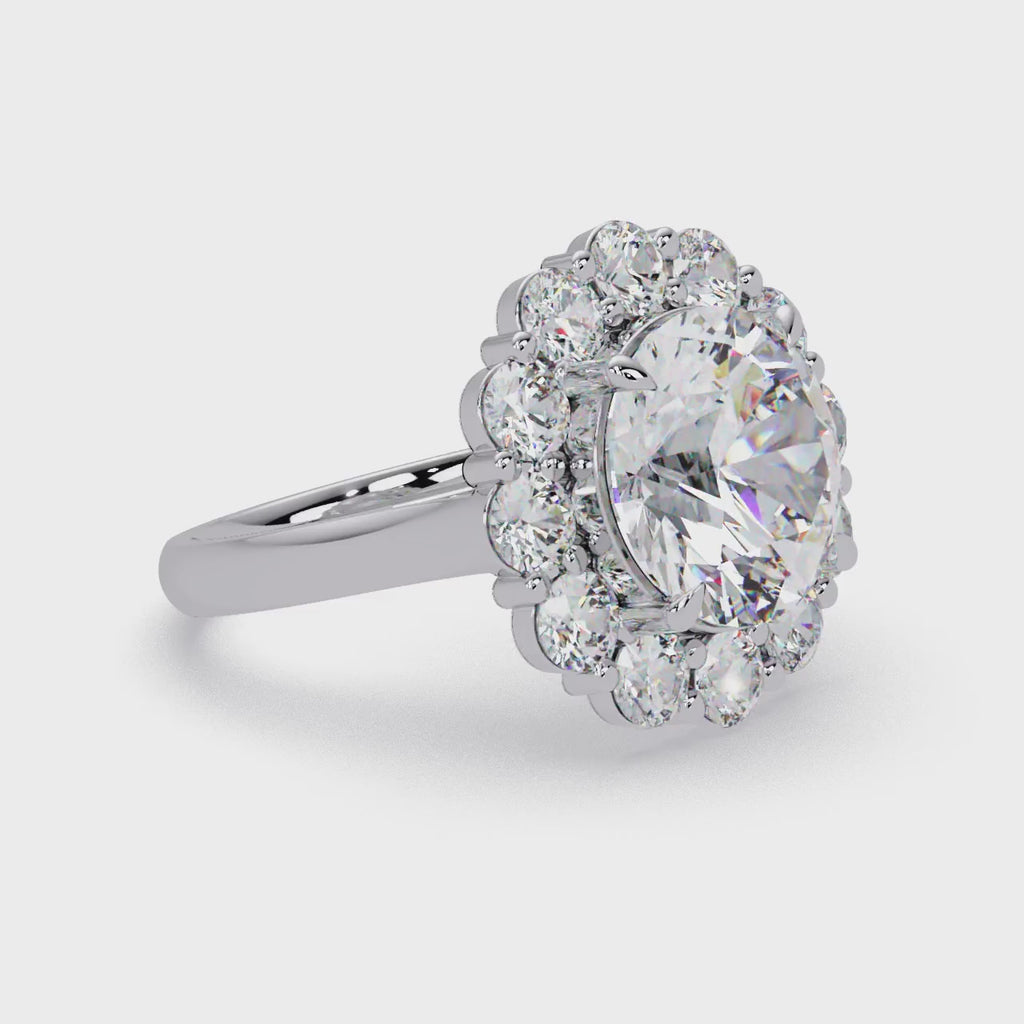 Scalloped Floral Halo Round Cut Diamond Ring