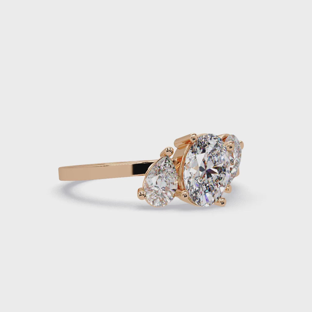 Oval & Pear Three Stone Diamond Engagement Ring