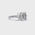 Emerald Cut Diamond Marquise Floral Cluster Engagement Ring