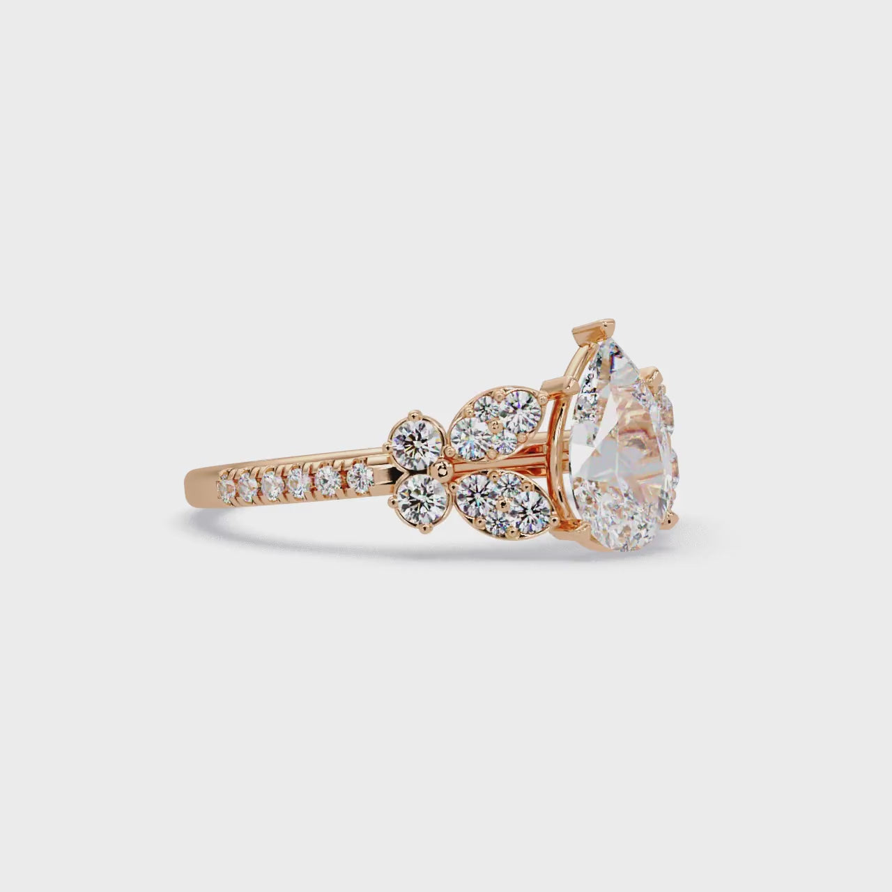 Pear Shape Diamond Floral Engagement Ring