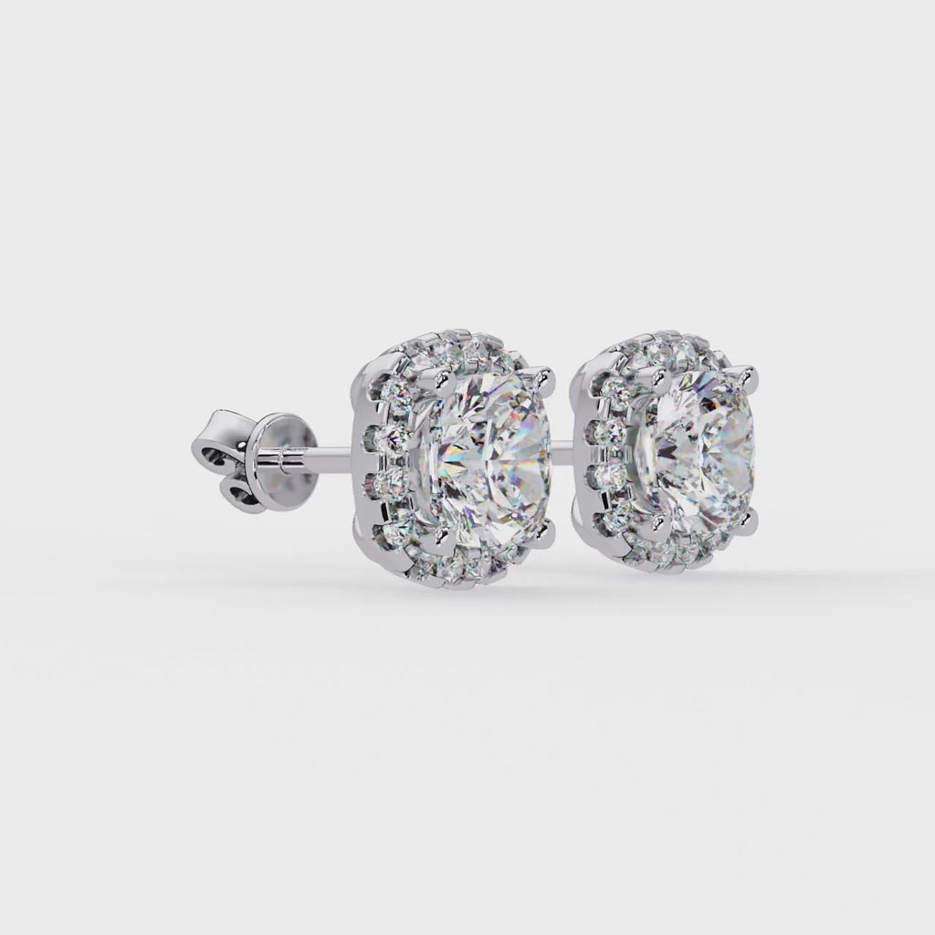 Cushion Cut Halo Diamond Stud Earrings