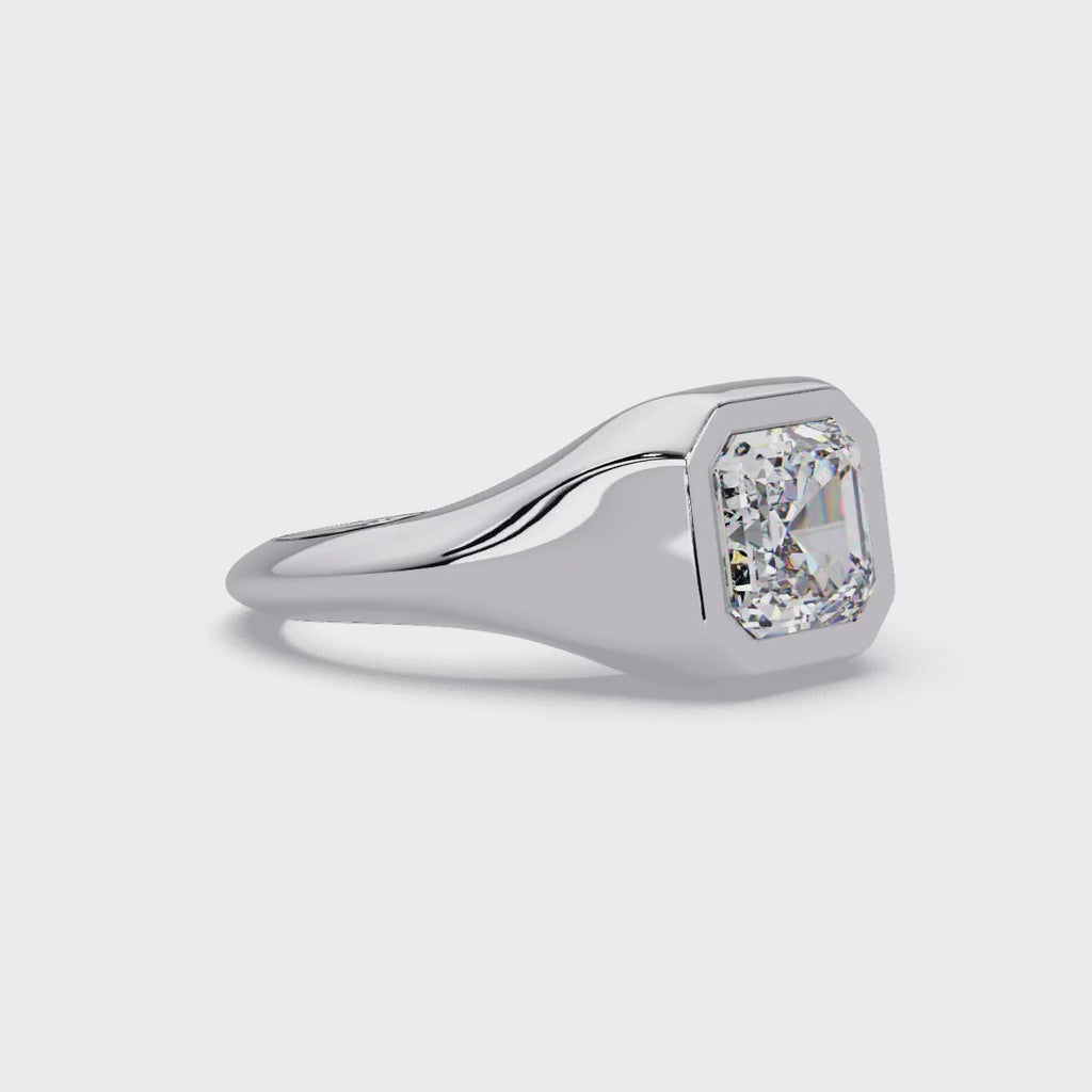 Modern Bezel Set Square Emerald Cut Diamond Ring