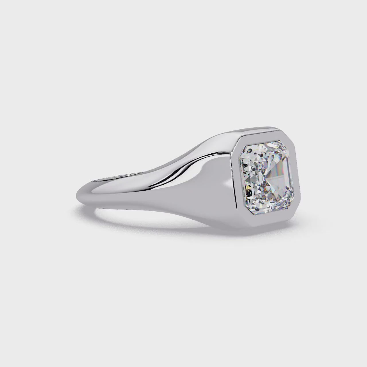 Modern Bezel Set Square Emerald Cut Diamond Ring