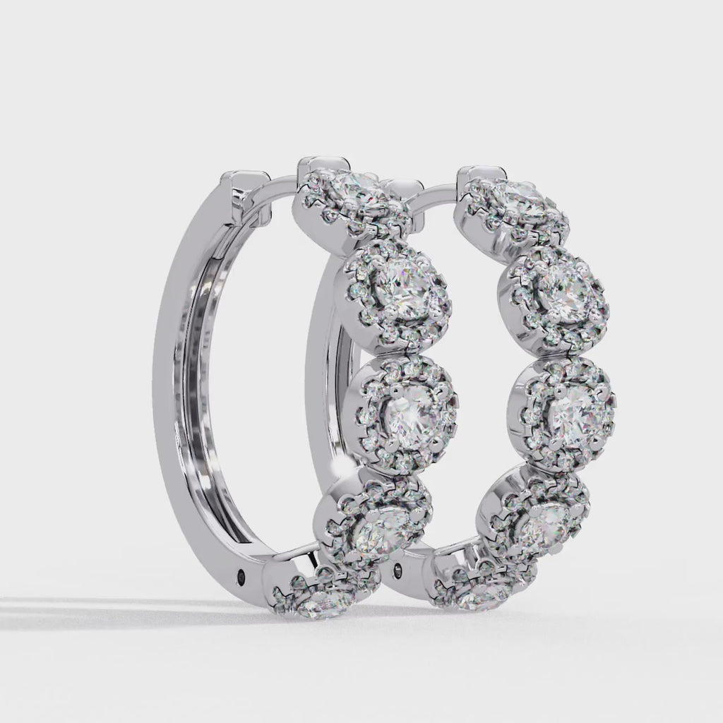 Round Brilliant Lab Grown Diamond Halo Hoop Earrings