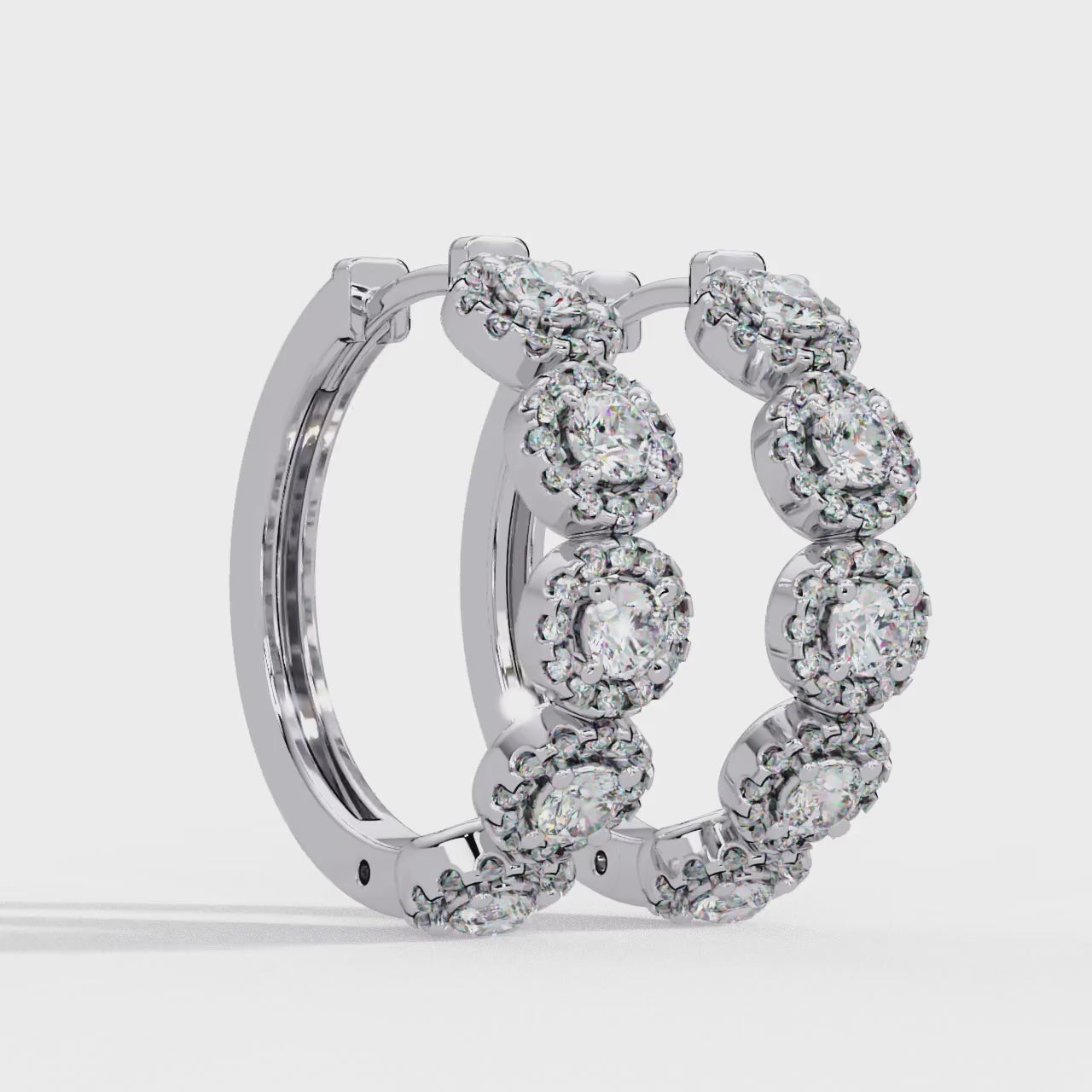 Round Brilliant Lab Grown Diamond Halo Hoop Earrings