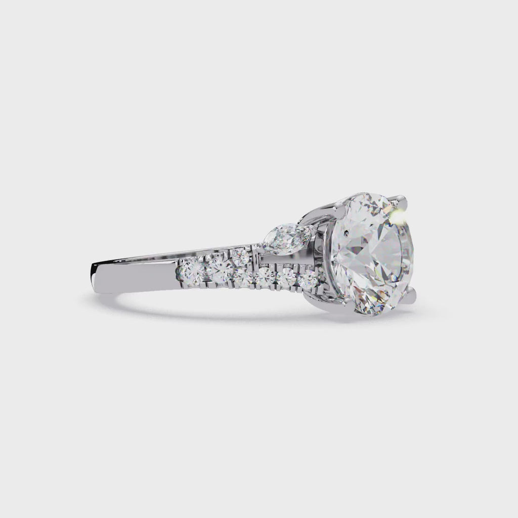 Round Brilliant Cut Engagement Ring with Marquise Accent Diamonds